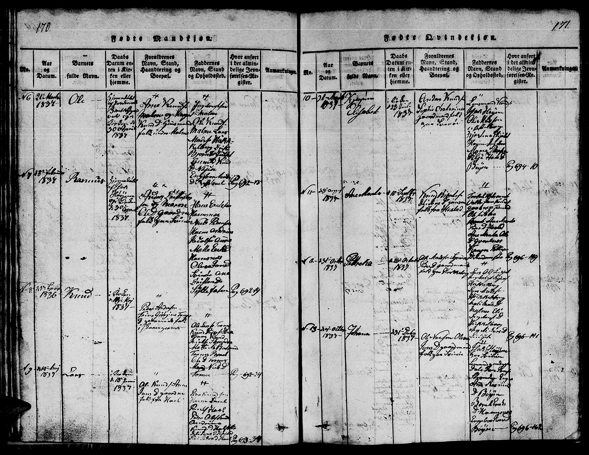 Ministerialprotokoller, klokkerbøker og fødselsregistre - Møre og Romsdal, AV/SAT-A-1454/565/L0752: Klokkerbok nr. 565C01, 1817-1844, s. 170-171