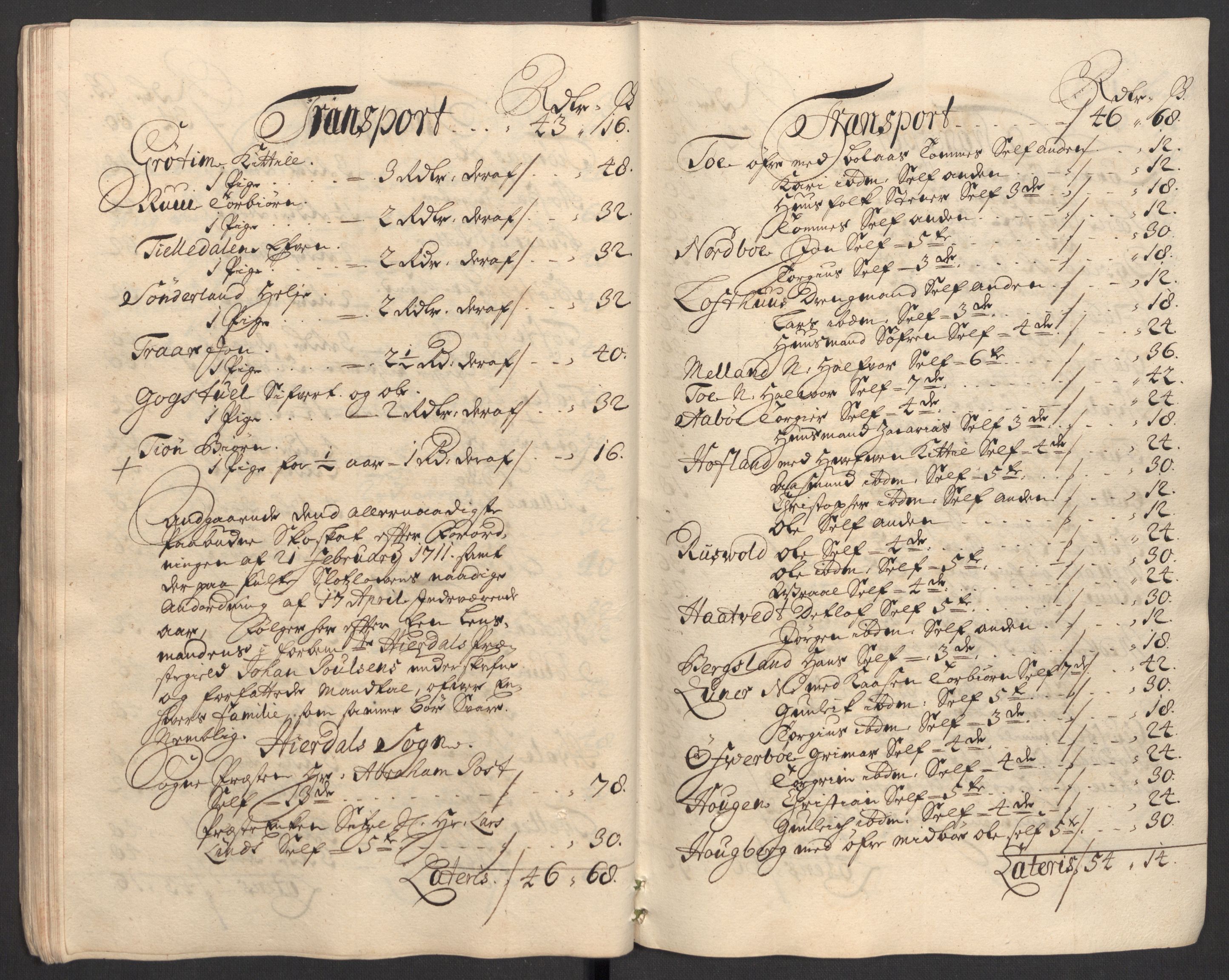 Rentekammeret inntil 1814, Reviderte regnskaper, Fogderegnskap, AV/RA-EA-4092/R36/L2121: Fogderegnskap Øvre og Nedre Telemark og Bamble, 1711, s. 45