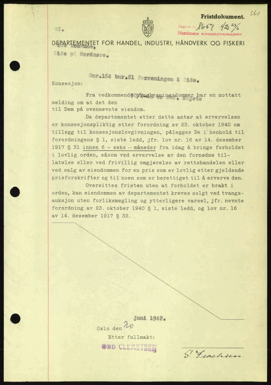 Nordmøre sorenskriveri, AV/SAT-A-4132/1/2/2Ca: Pantebok nr. B89, 1942-1942, Dagboknr: 1657/1942