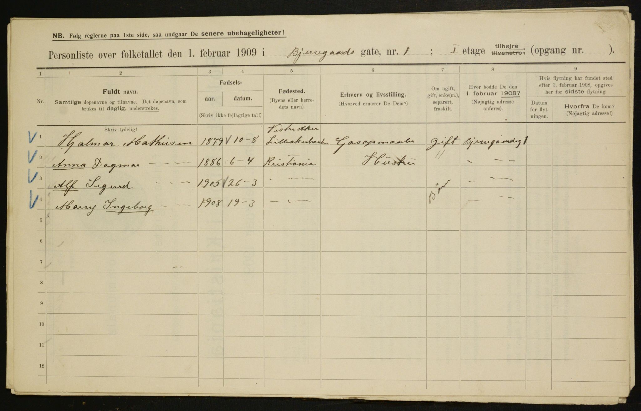 OBA, Kommunal folketelling 1.2.1909 for Kristiania kjøpstad, 1909, s. 5101