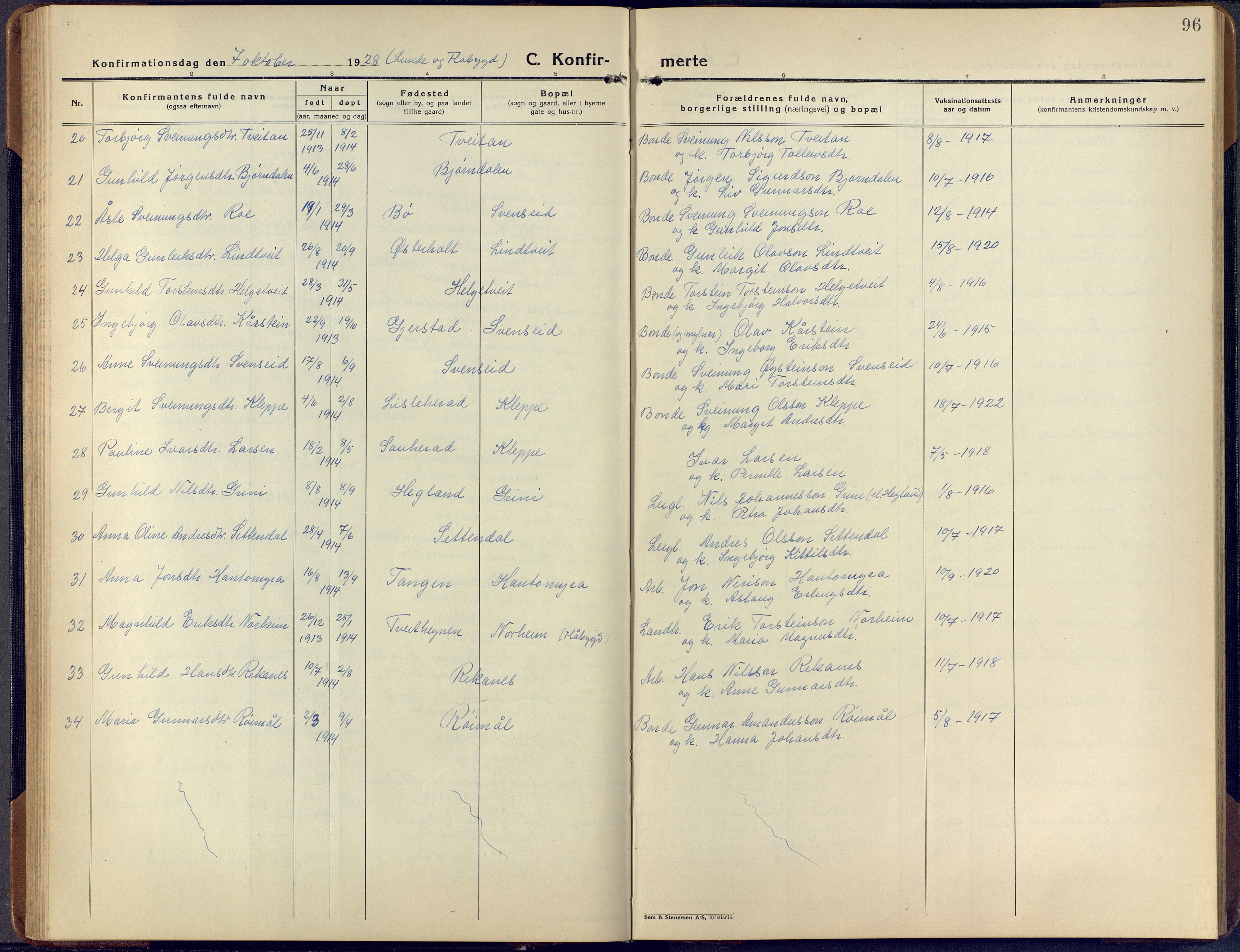 Lunde kirkebøker, SAKO/A-282/F/Fa/L0006: Ministerialbok nr. I 6, 1922-1940, s. 96