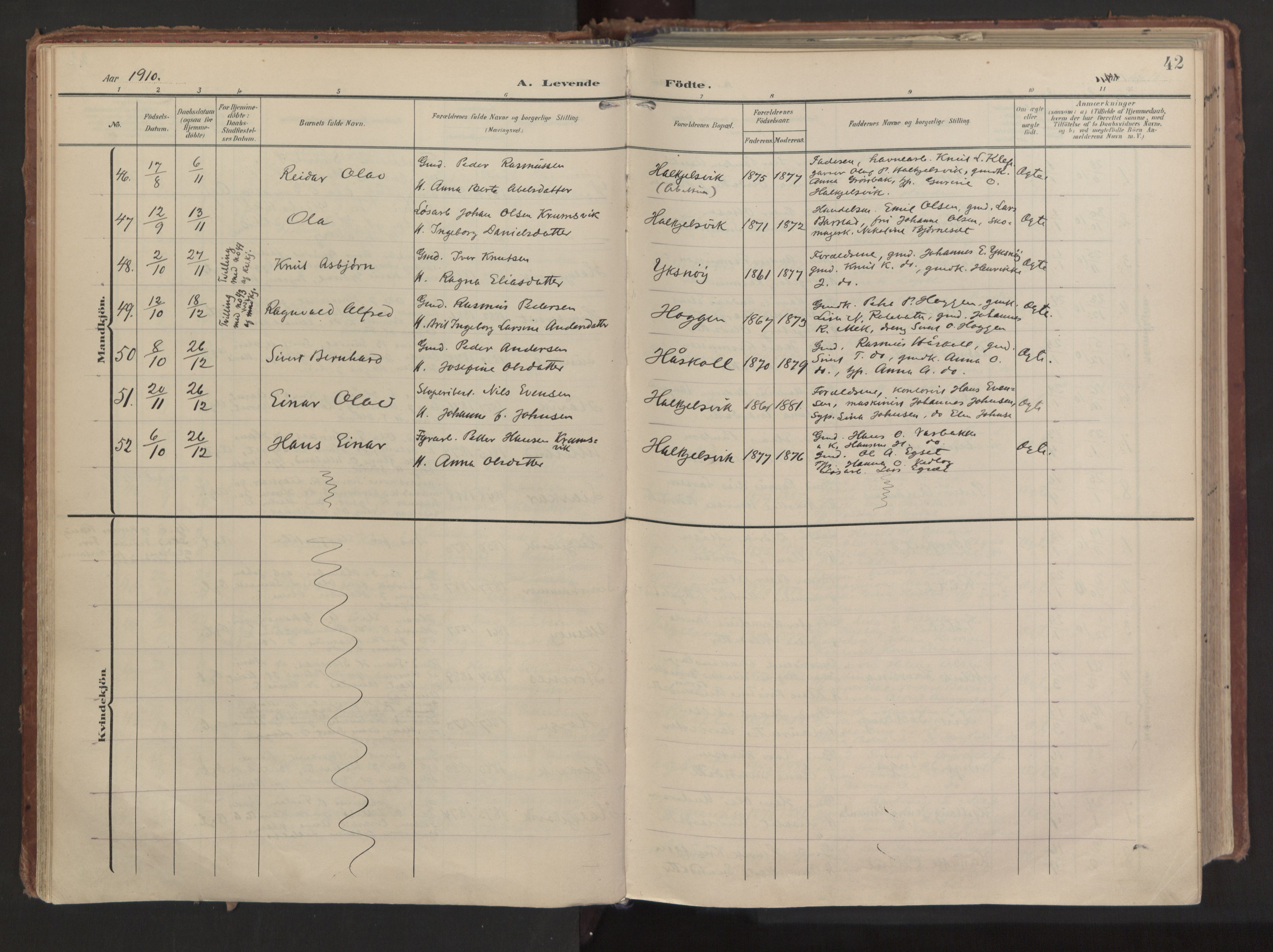 Ministerialprotokoller, klokkerbøker og fødselsregistre - Møre og Romsdal, AV/SAT-A-1454/511/L0144: Ministerialbok nr. 511A11, 1906-1923, s. 42