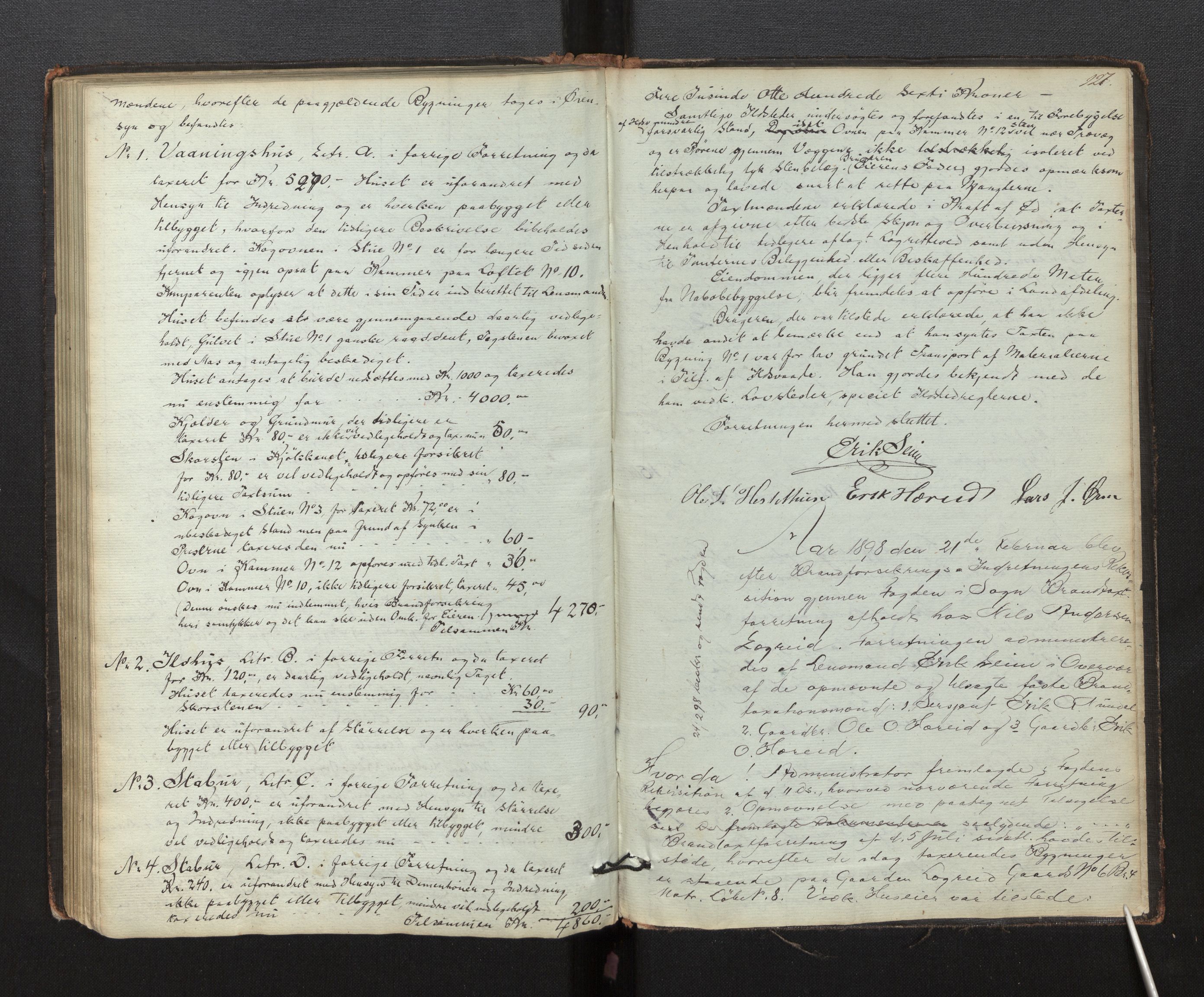 Lensmannen i Årdal, AV/SAB-A-30501/0012/L0001: Branntakstprotokoll, 1846-1898, s. 126b-127a