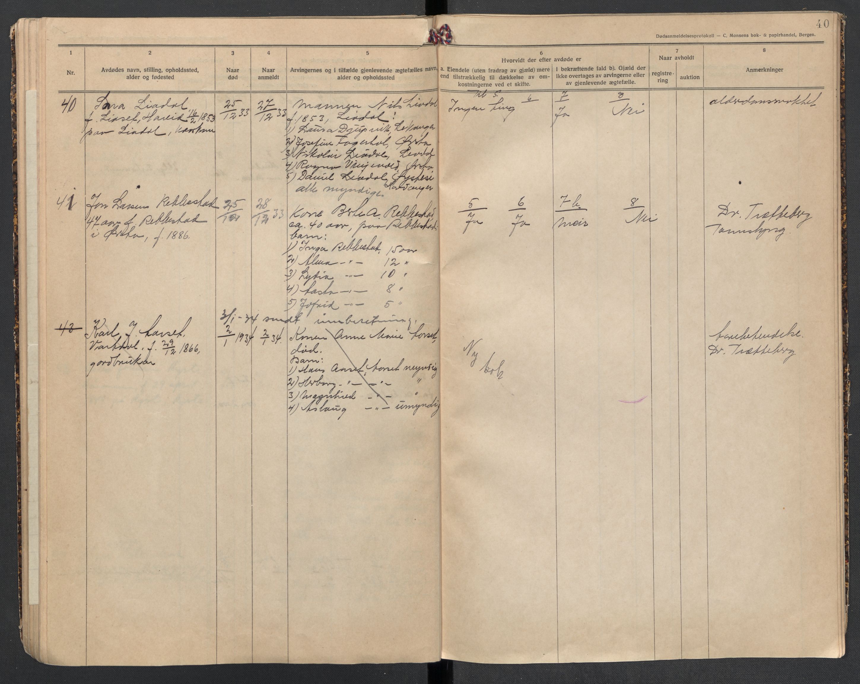 Ørsta lensmannskontor, AV/SAT-A-5670/1/02/L0002: 2.1.02 - Dødsfallsprotokoll, 1924-1933, s. 40
