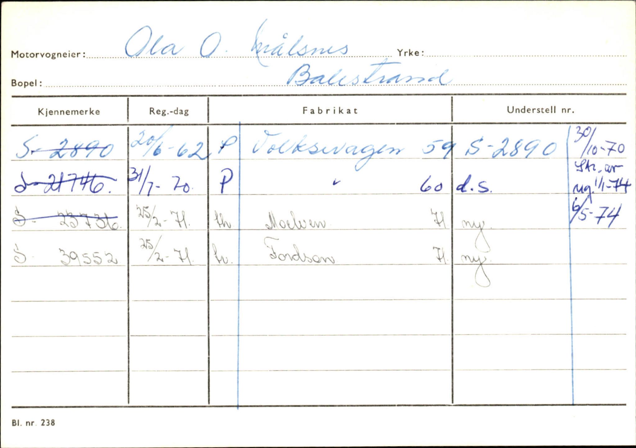 Statens vegvesen, Sogn og Fjordane vegkontor, AV/SAB-A-5301/4/F/L0132: Eigarregister Askvoll A-Å. Balestrand A-Å, 1945-1975, s. 2136