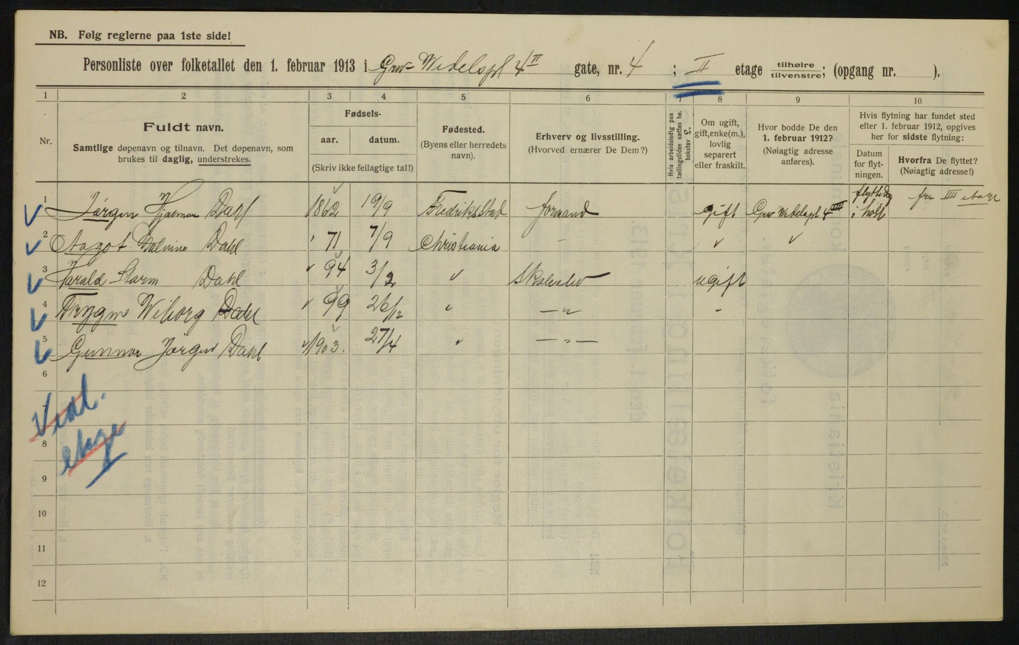 OBA, Kommunal folketelling 1.2.1913 for Kristiania, 1913, s. 29976