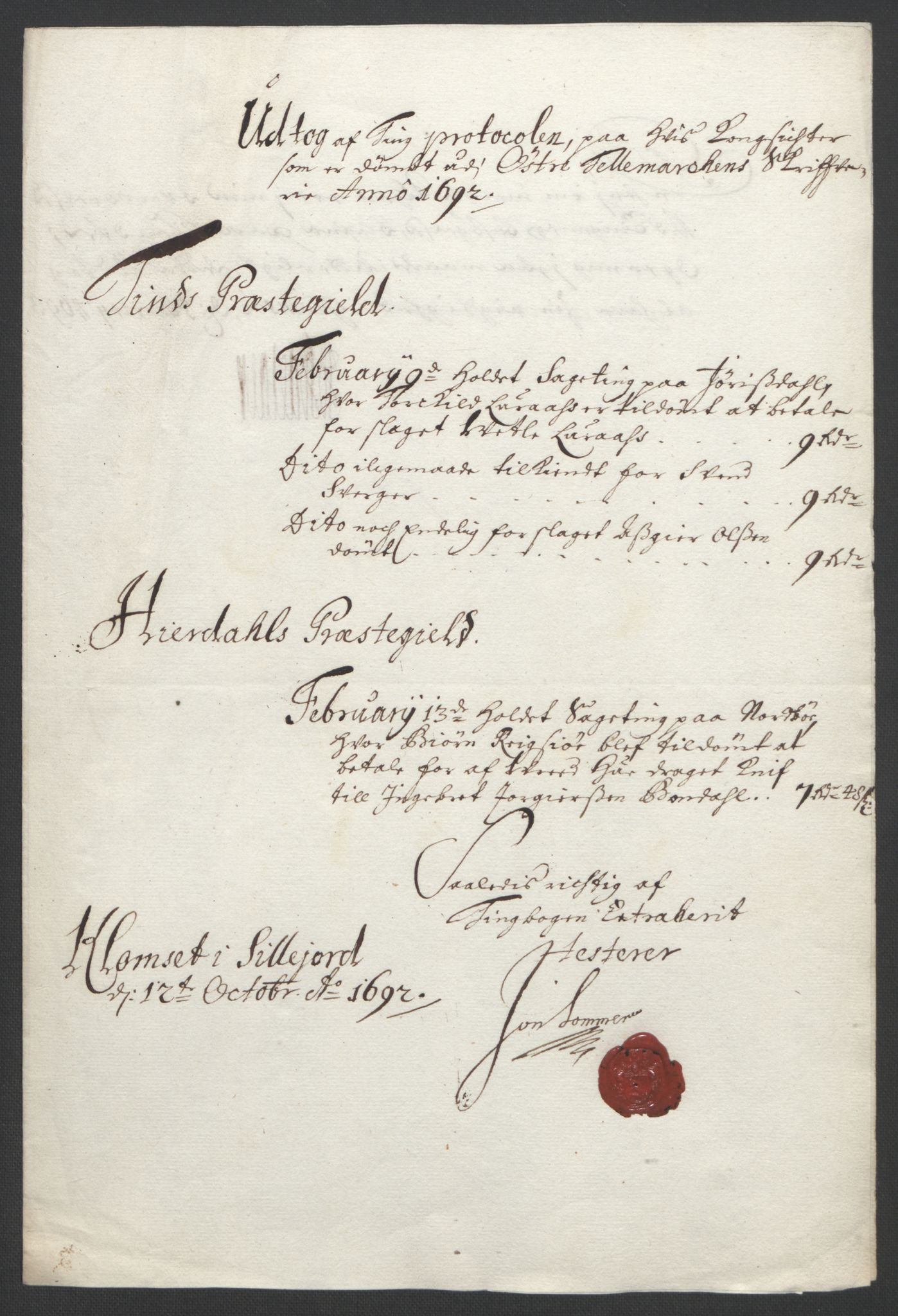 Rentekammeret inntil 1814, Reviderte regnskaper, Fogderegnskap, AV/RA-EA-4092/R35/L2090: Fogderegnskap Øvre og Nedre Telemark, 1692, s. 9