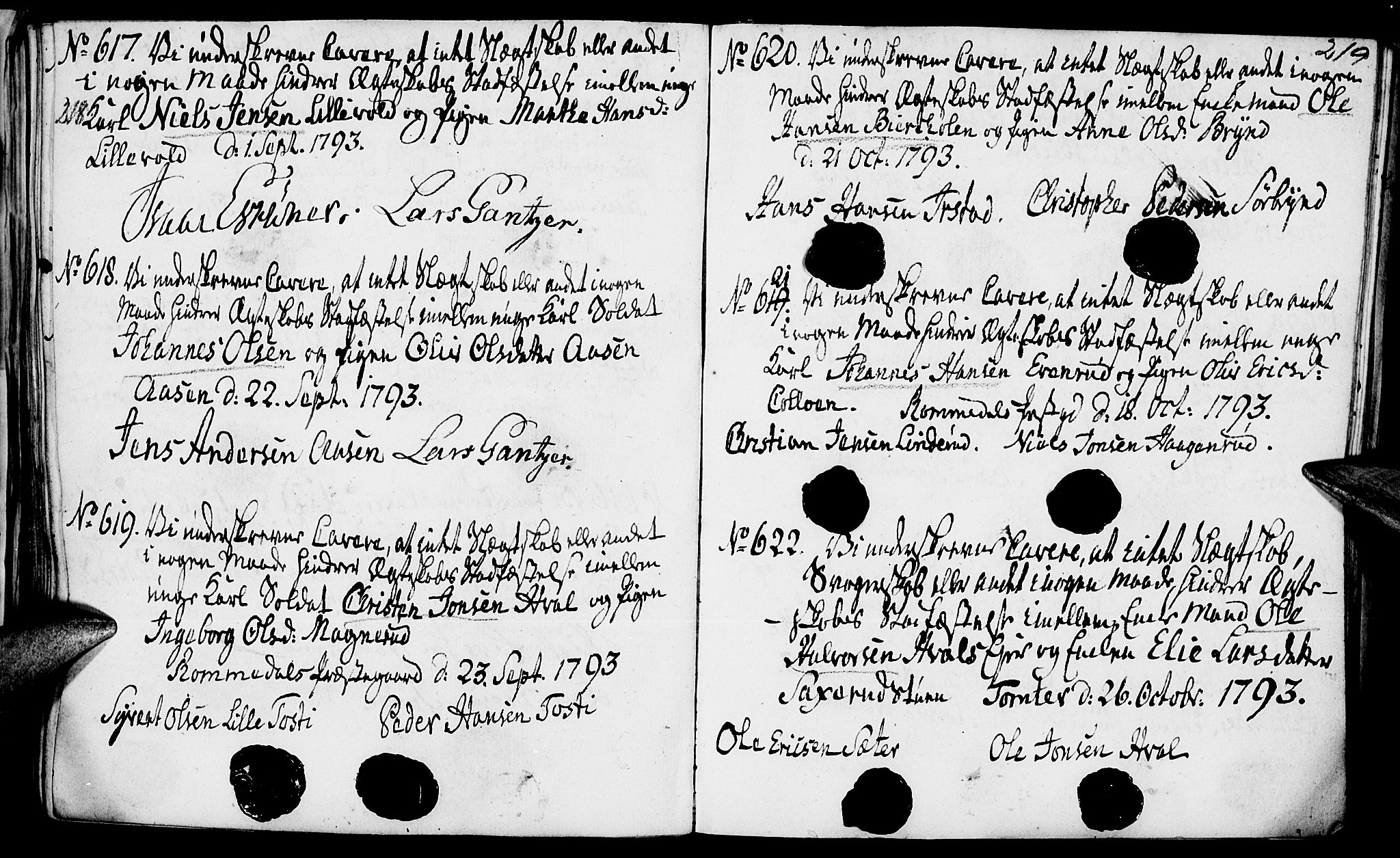Romedal prestekontor, AV/SAH-PREST-004/I/L0001: Forlovererklæringer nr. 1, 1762-1802, s. 218-219