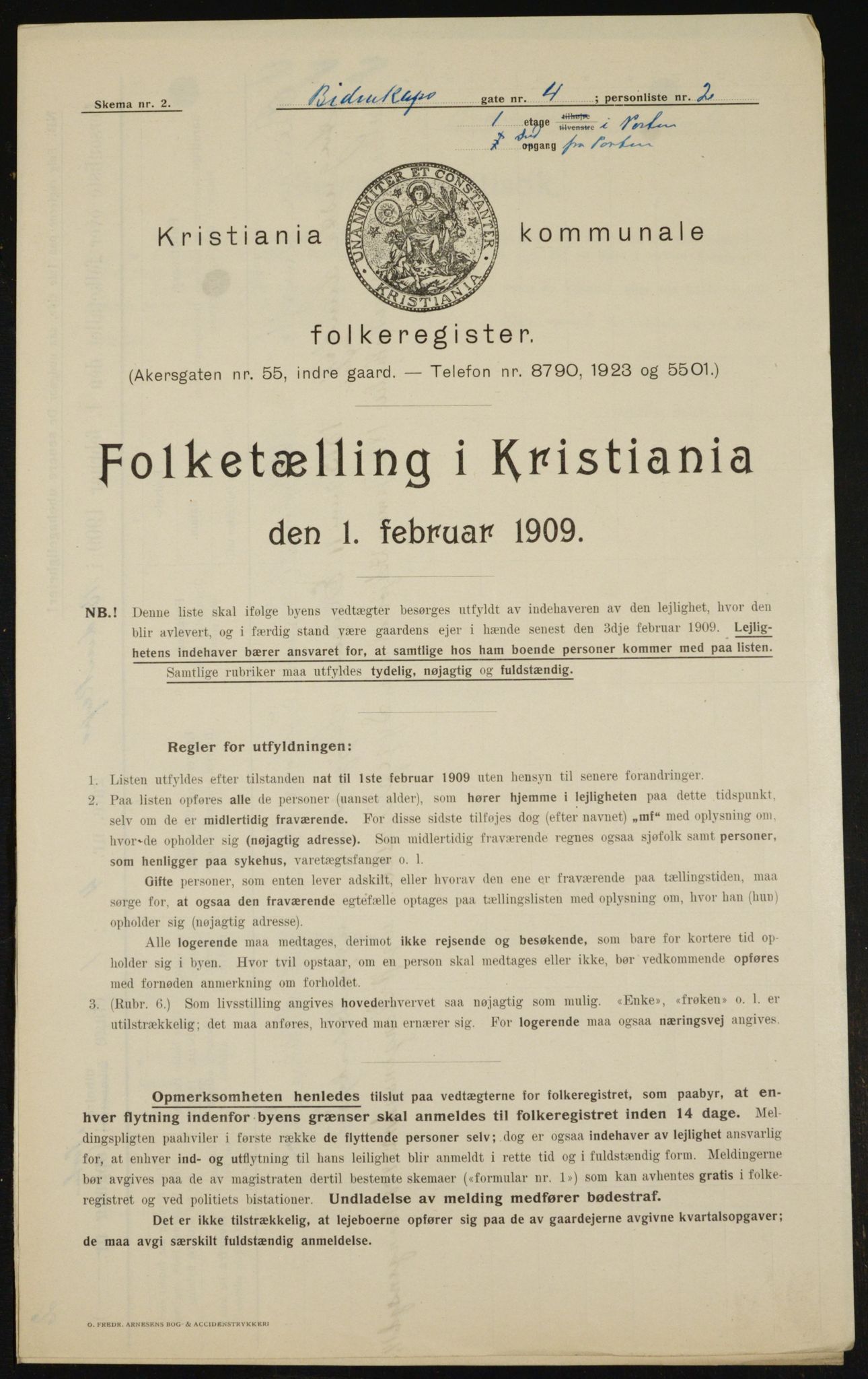 OBA, Kommunal folketelling 1.2.1909 for Kristiania kjøpstad, 1909, s. 4415