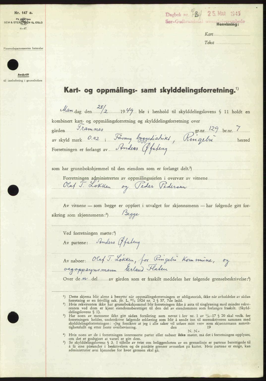 Sør-Gudbrandsdal tingrett, SAH/TING-004/H/Hb/Hbd/L0024: Pantebok nr. A24, 1948-1949, Dagboknr: 734/1949