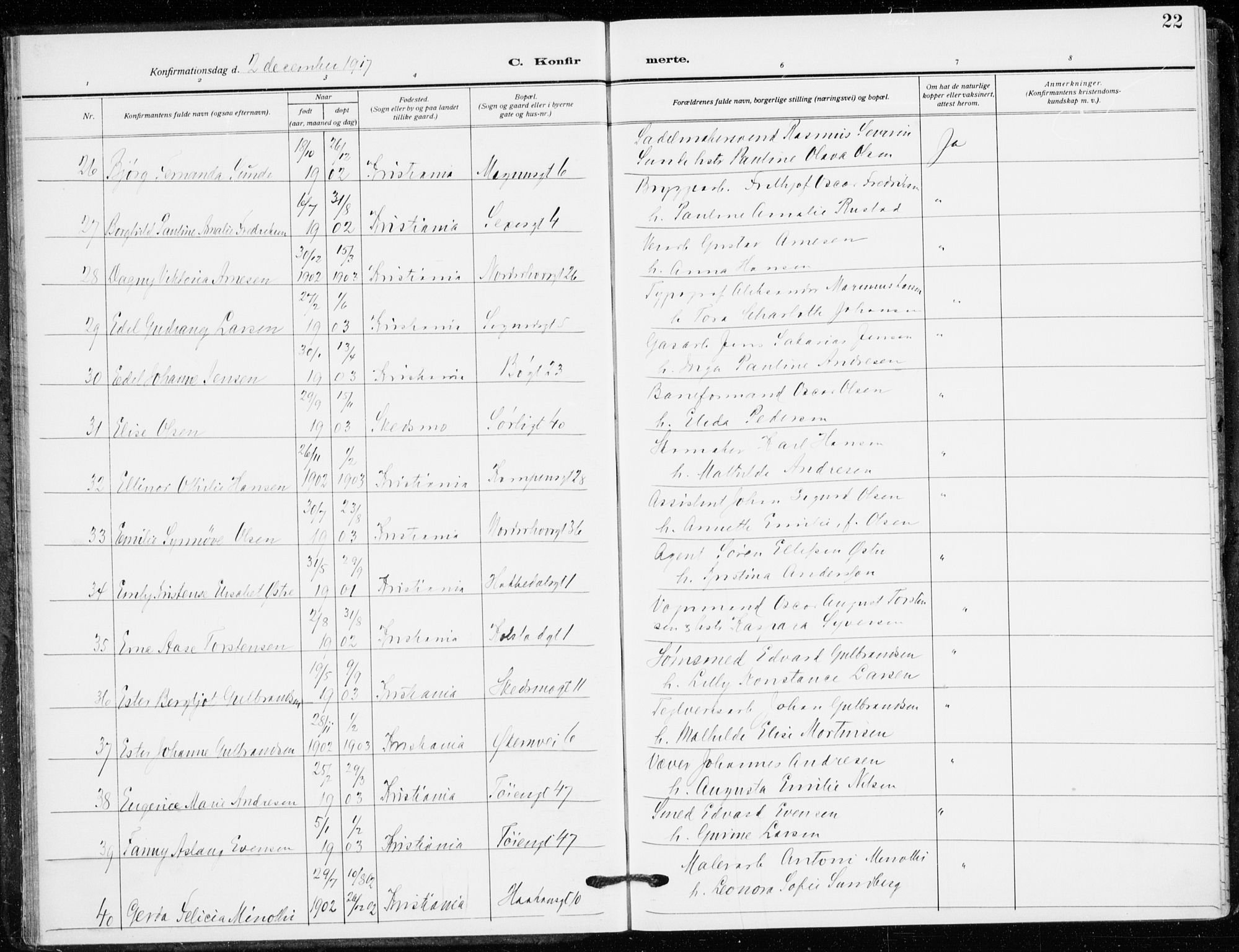 Kampen prestekontor Kirkebøker, AV/SAO-A-10853/F/Fa/L0013: Ministerialbok nr. I 13, 1917-1922, s. 22