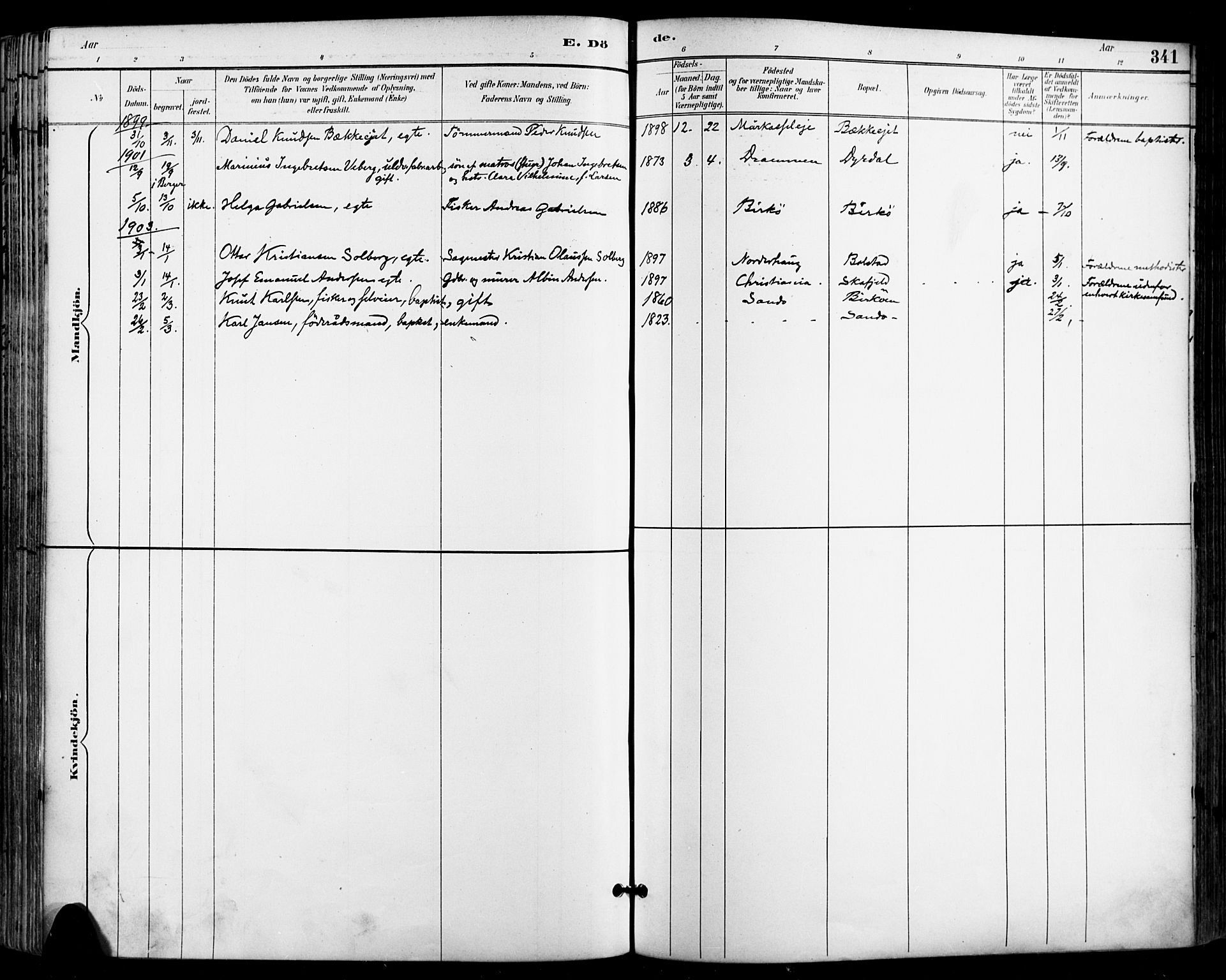 Sande Kirkebøker, SAKO/A-53/F/Fa/L0007: Ministerialbok nr. 7, 1888-1903, s. 341
