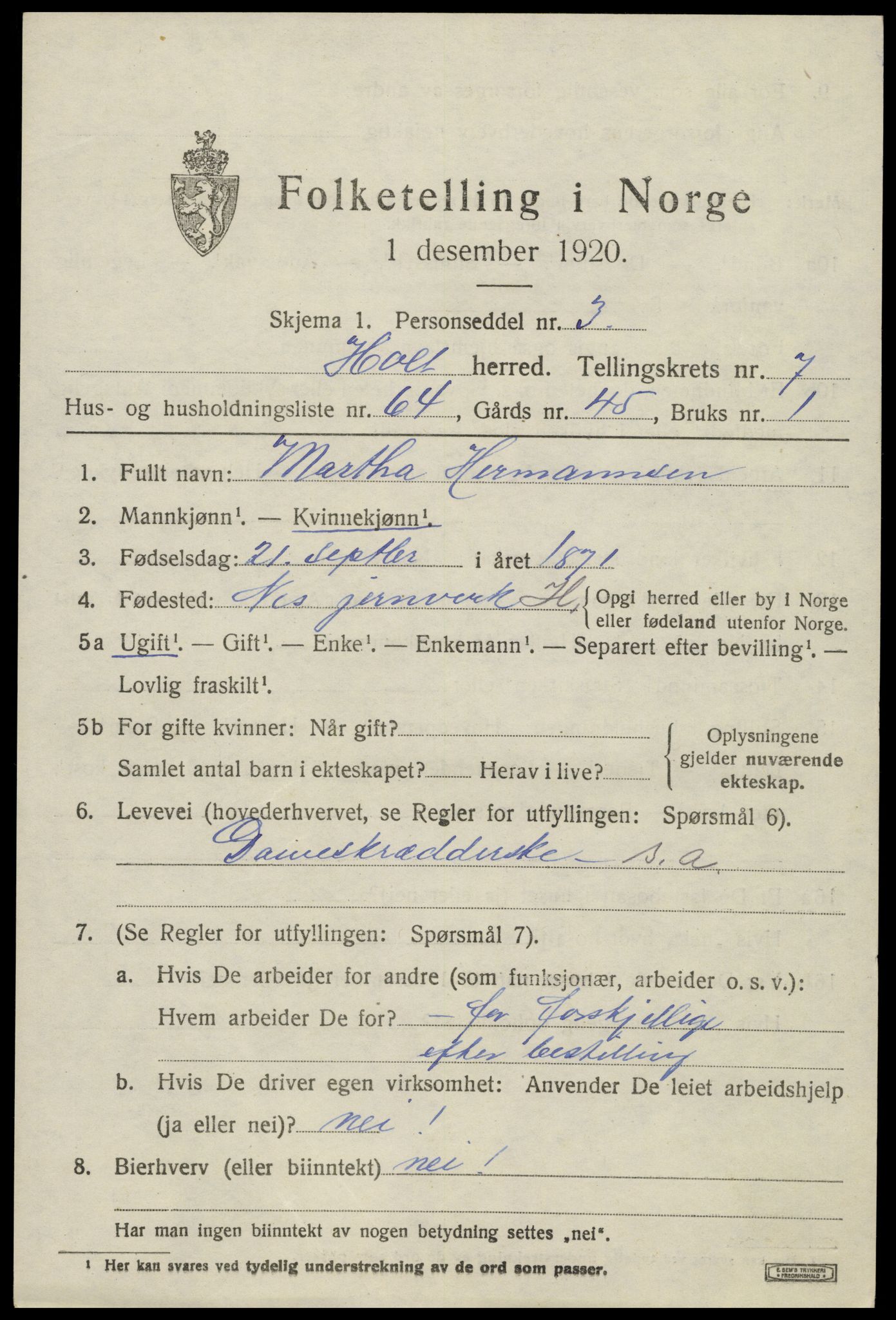 SAK, Folketelling 1920 for 0914 Holt herred, 1920, s. 4904