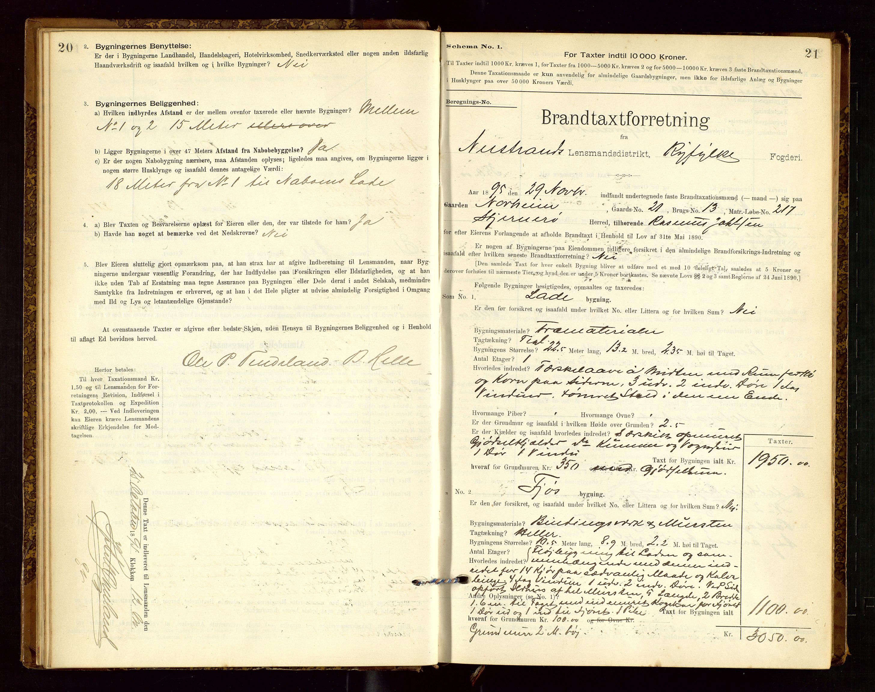 Nedstrand lensmannskontor, SAST/A-100236/Gob/L0001: "Brandtaxationsprotokol for Nerstrand Lensmandsdistrikt Ryfylke fogderi", 1895-1915, s. 20-21