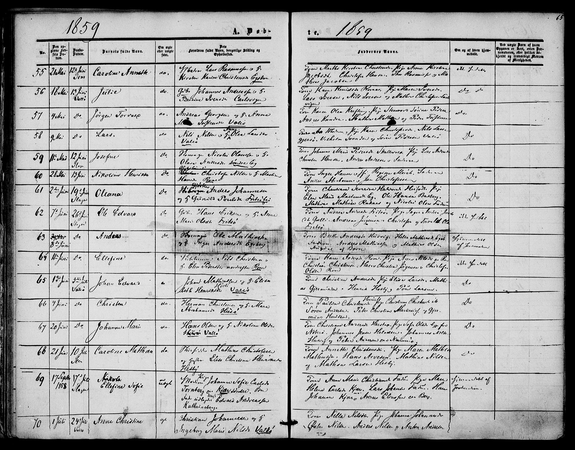 Sem kirkebøker, AV/SAKO-A-5/F/Fa/L0007: Ministerialbok nr. I 7, 1856-1865, s. 65