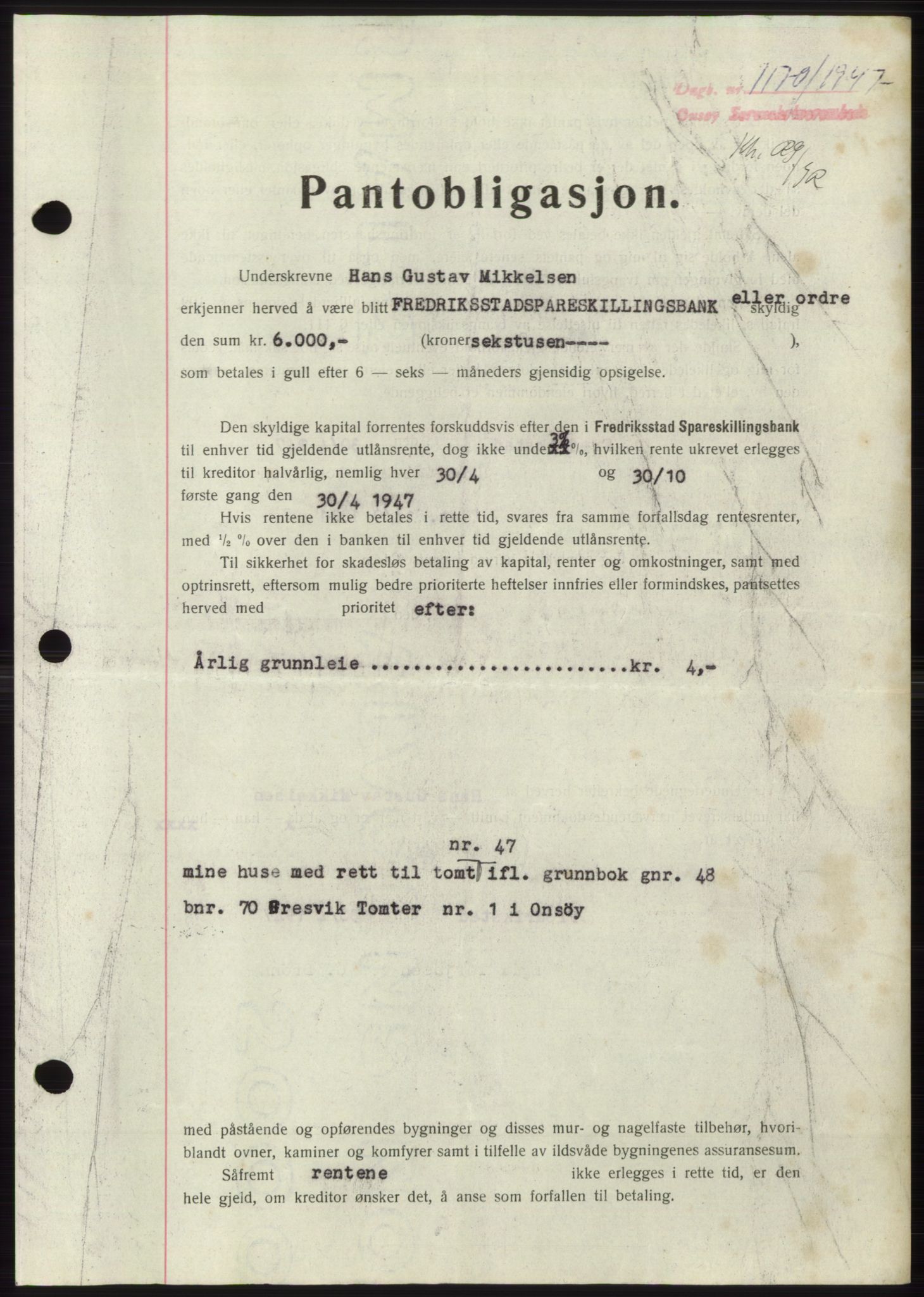Onsøy sorenskriveri, SAO/A-10474/G/Ga/Gac/L0006: Pantebok nr. B 12-6, 1947-1948, Dagboknr: 1170/1947