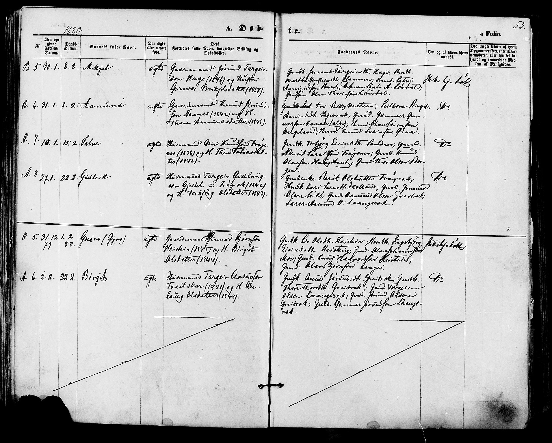 Bygland sokneprestkontor, AV/SAK-1111-0006/F/Fa/Fab/L0006: Ministerialbok nr. A 6, 1873-1884, s. 53
