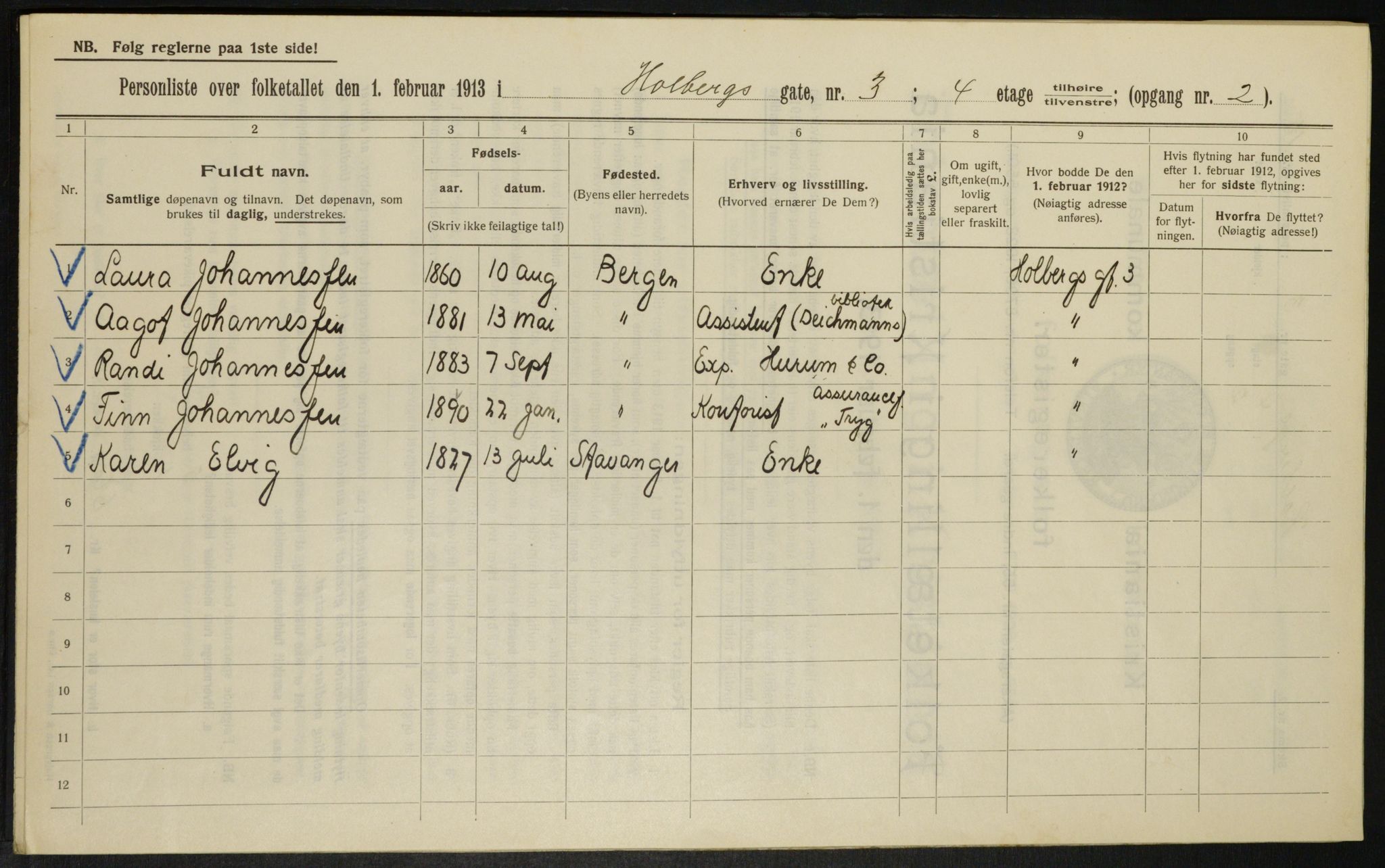 OBA, Kommunal folketelling 1.2.1913 for Kristiania, 1913, s. 40071