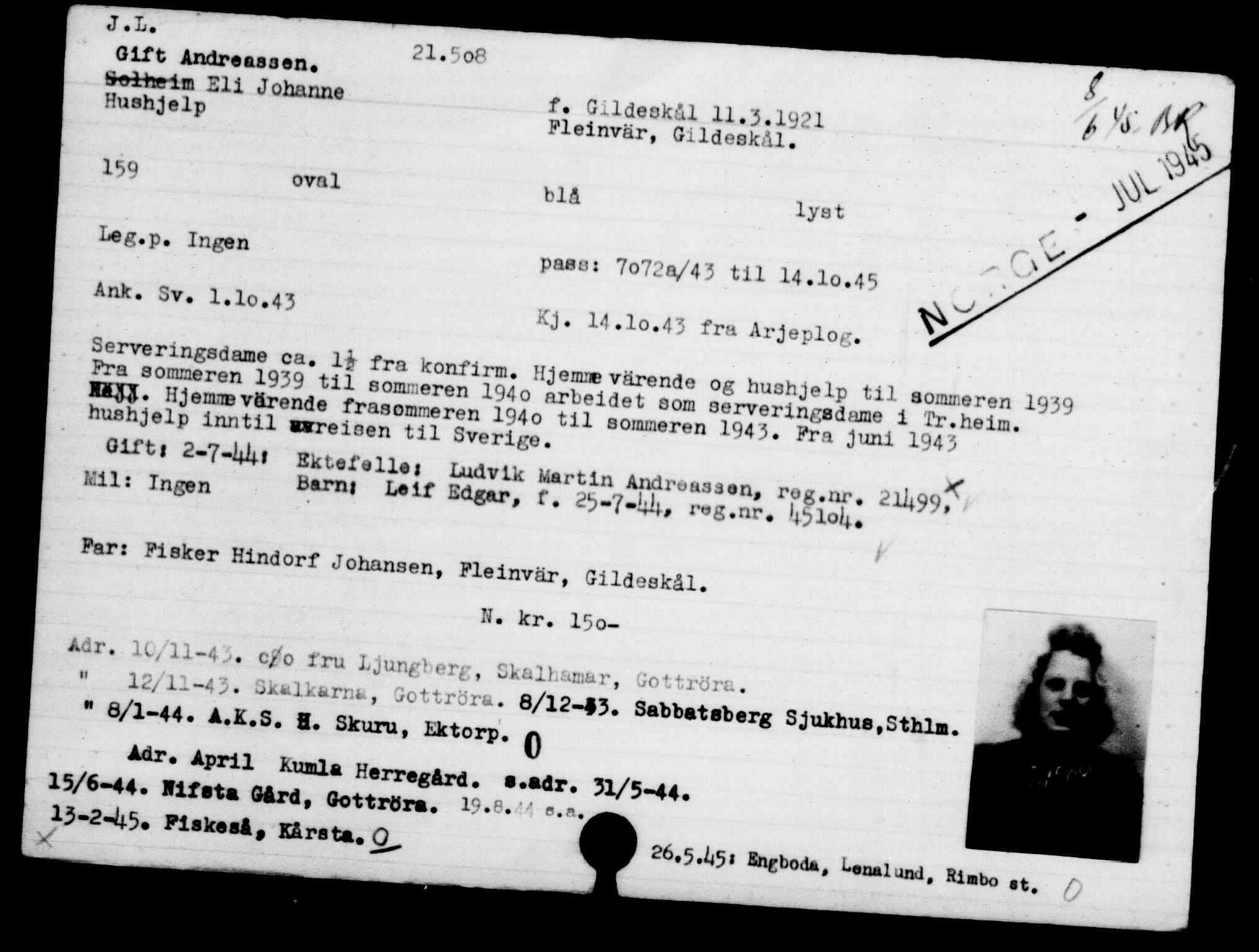 Utenriksstasjonene, Legasjonen i Stockholm, Flyktningkontoret, AV/RA-S-6753/V/Va/L0009: Kjesäterkartoteket, flyktninger med registreringsnr. 18502-22048, 1940-1945, s. 2527