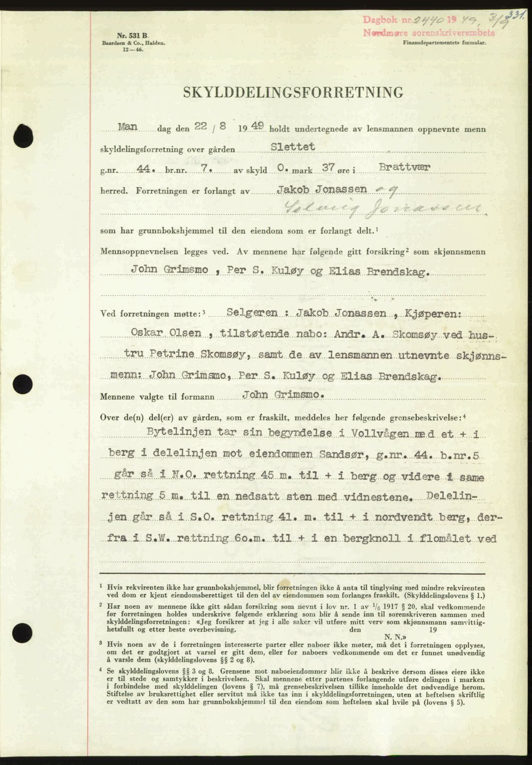 Nordmøre sorenskriveri, SAT/A-4132/1/2/2Ca: Pantebok nr. A112, 1949-1949, Dagboknr: 2440/1949