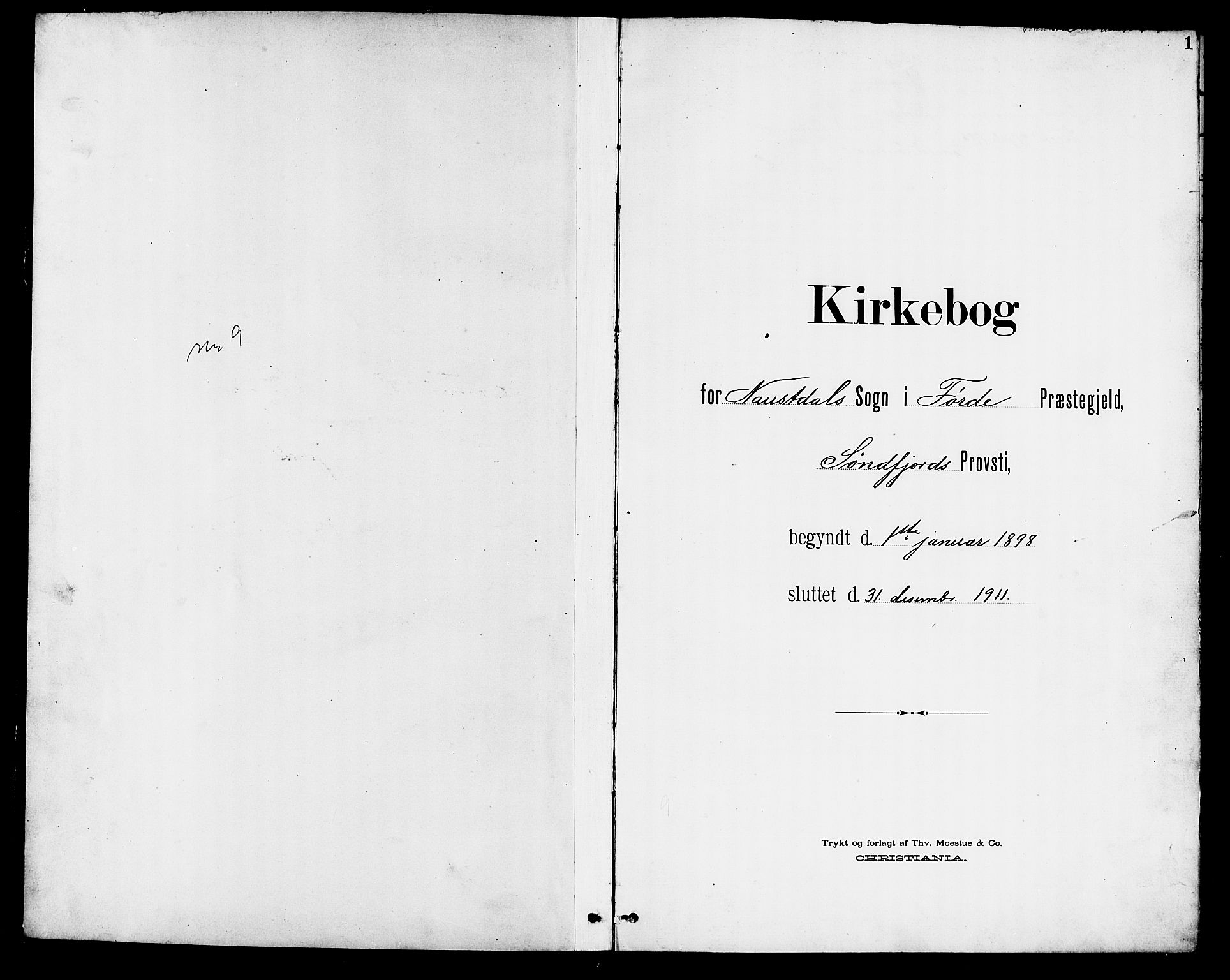 Førde sokneprestembete, SAB/A-79901/H/Hab/Habd/L0005: Klokkerbok nr. D 5, 1898-1911, s. 1