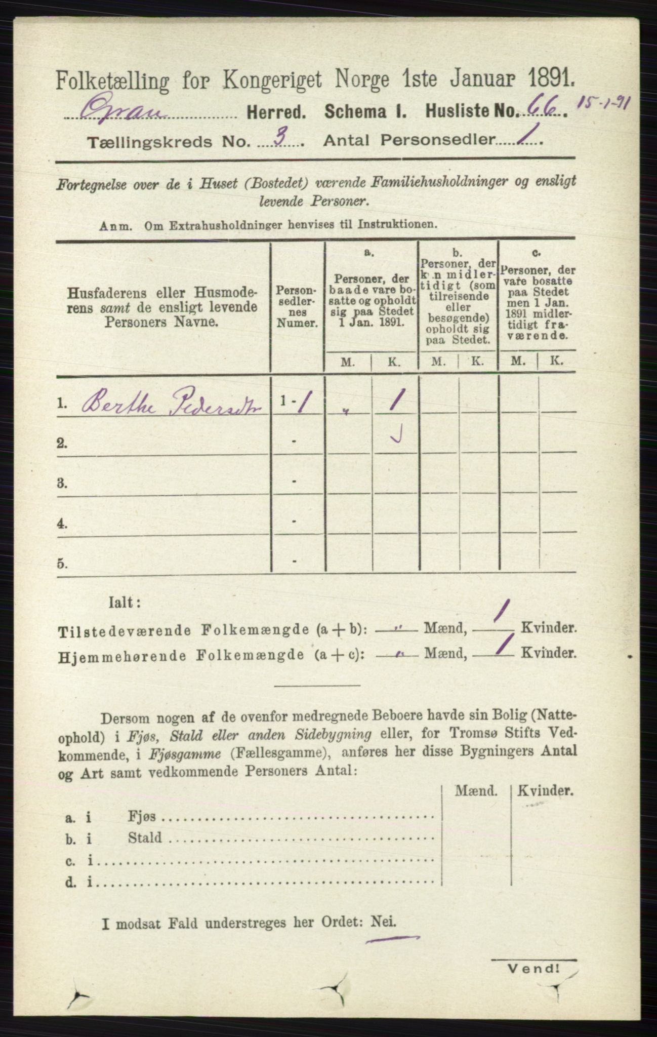 RA, Folketelling 1891 for 0534 Gran herred, 1891, s. 676