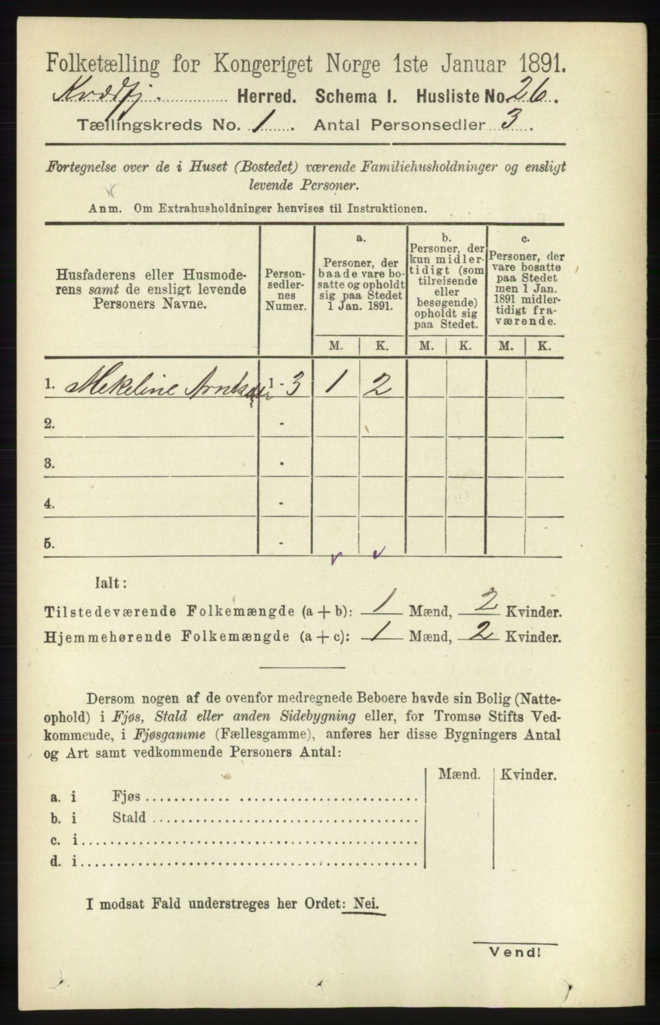 RA, Folketelling 1891 for 1911 Kvæfjord herred, 1891, s. 46