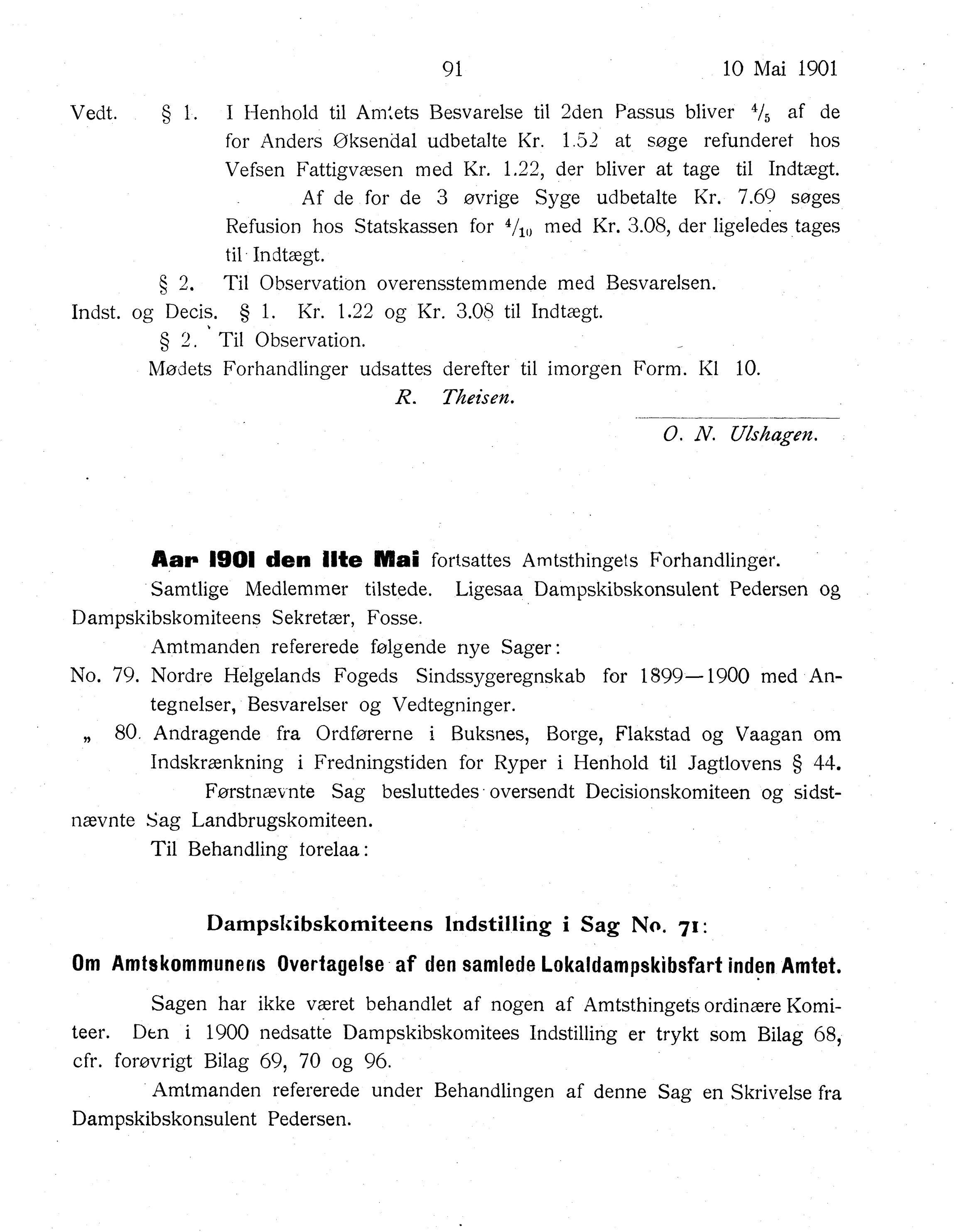 Nordland Fylkeskommune. Fylkestinget, AIN/NFK-17/176/A/Ac/L0024: Fylkestingsforhandlinger 1901, 1901, s. 91