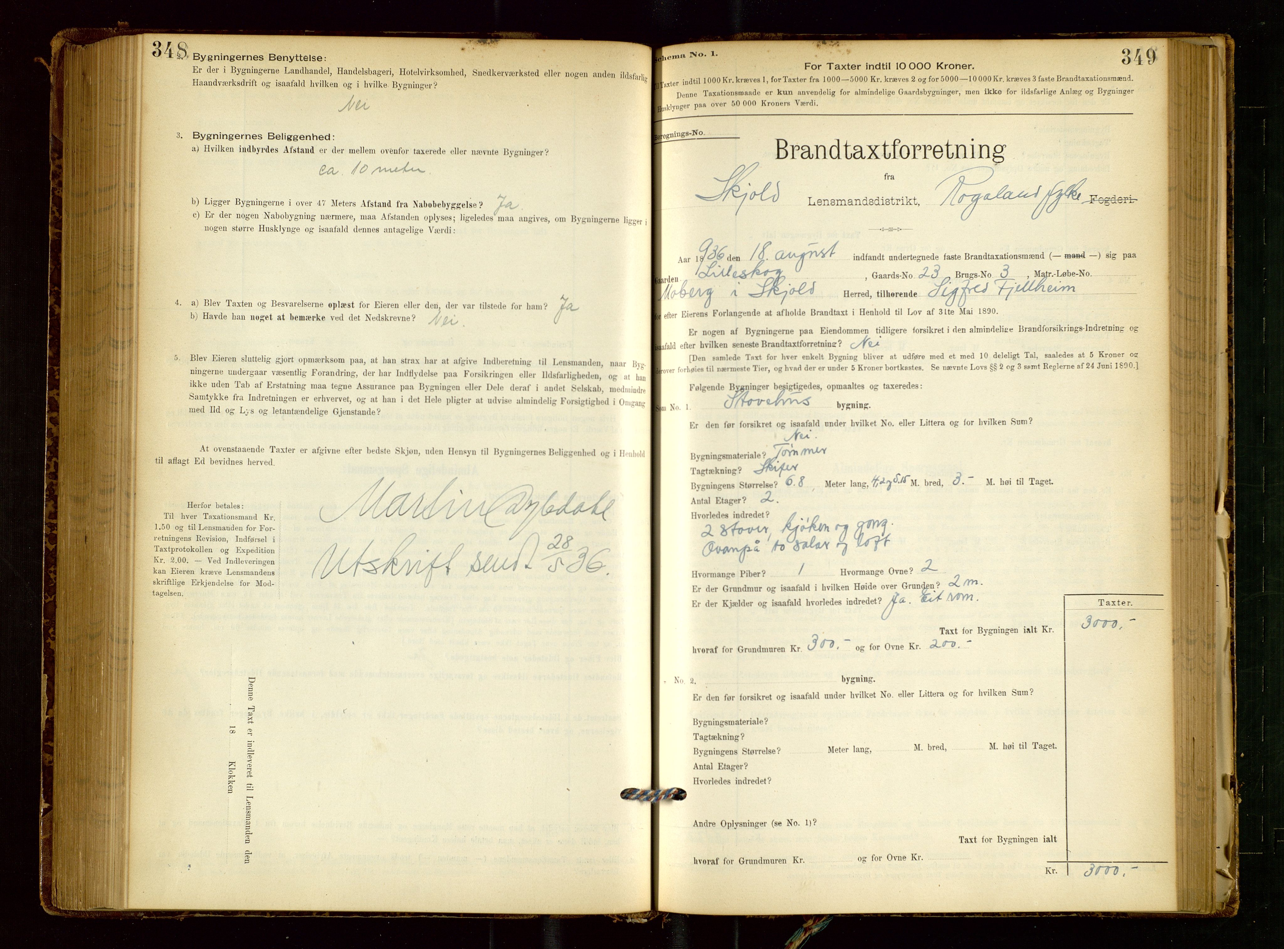 Skjold lensmannskontor, SAST/A-100182/Gob/L0001: "Brandtaxationsprotokol for Skjold Lensmandsdistrikt Ryfylke Fogderi", 1894-1939, s. 348-349