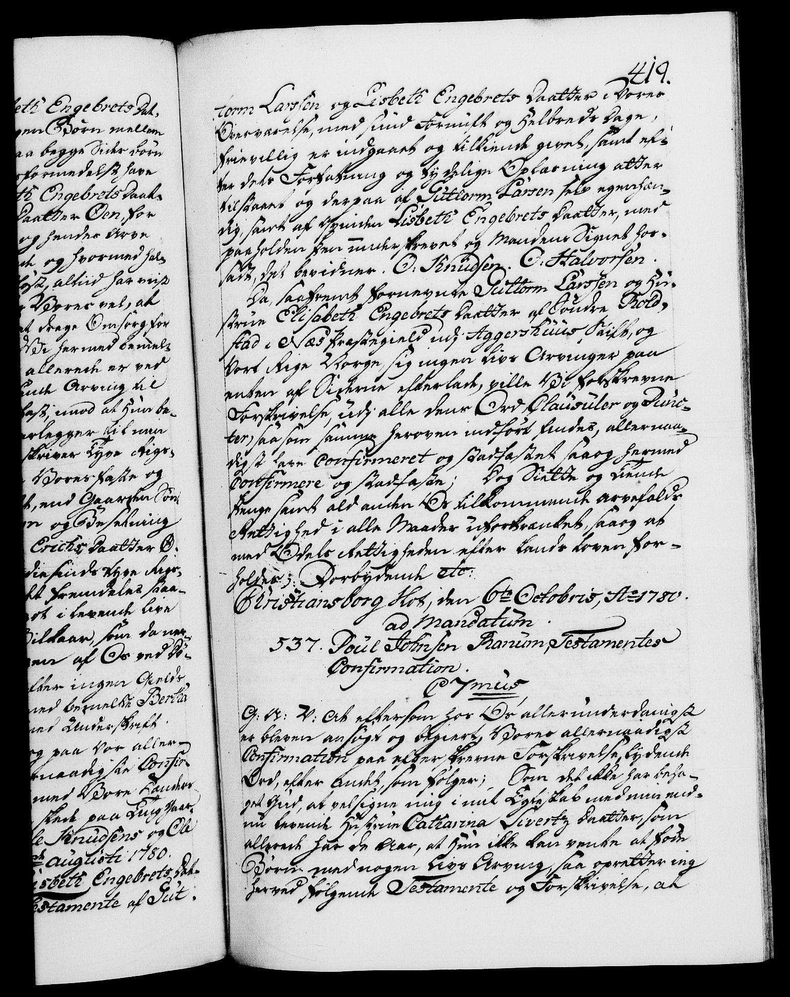 Danske Kanselli 1572-1799, RA/EA-3023/F/Fc/Fca/Fcaa/L0048: Norske registre, 1779-1781, s. 419a