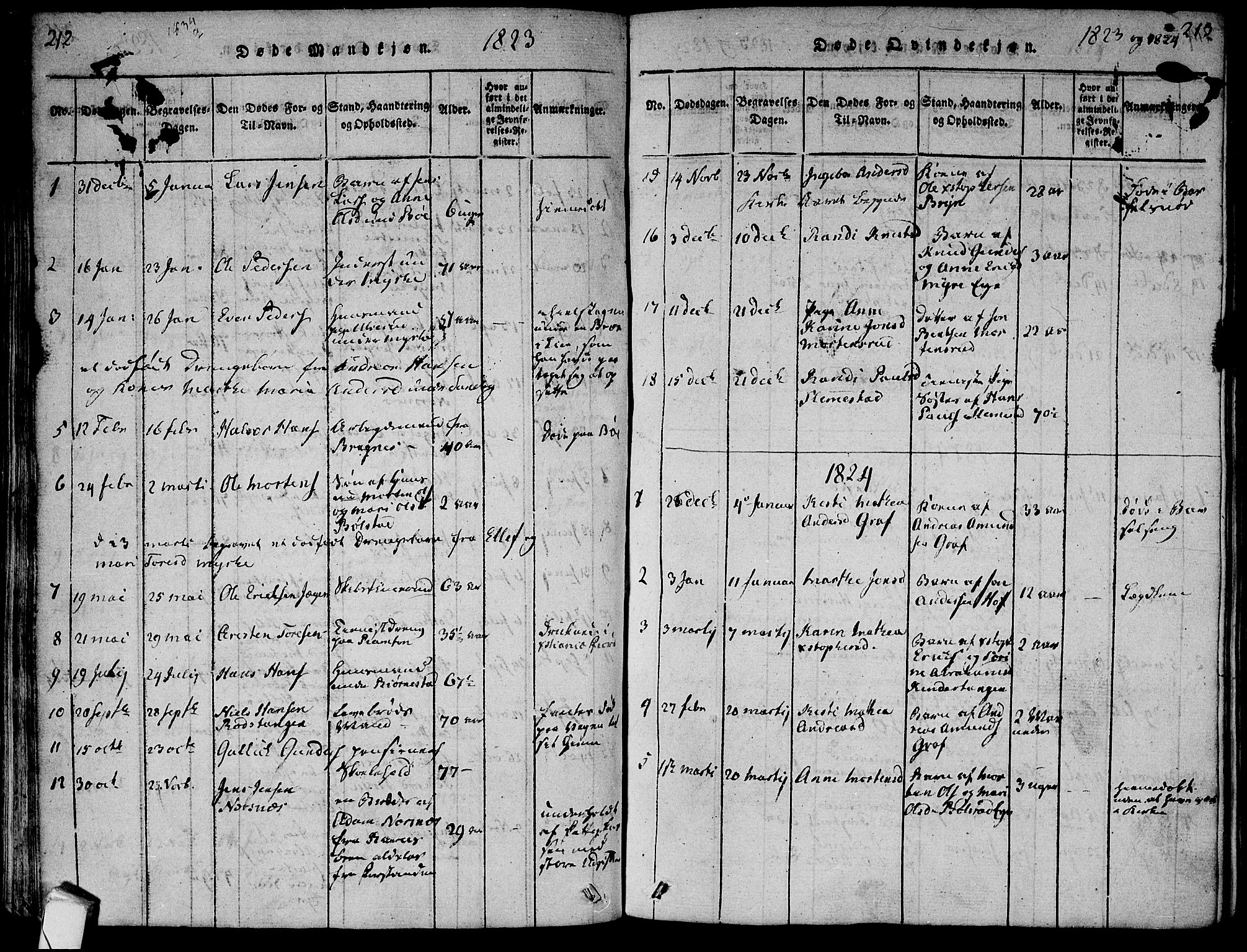 Røyken kirkebøker, SAKO/A-241/F/Fa/L0004: Ministerialbok nr. 4, 1814-1832, s. 212-213