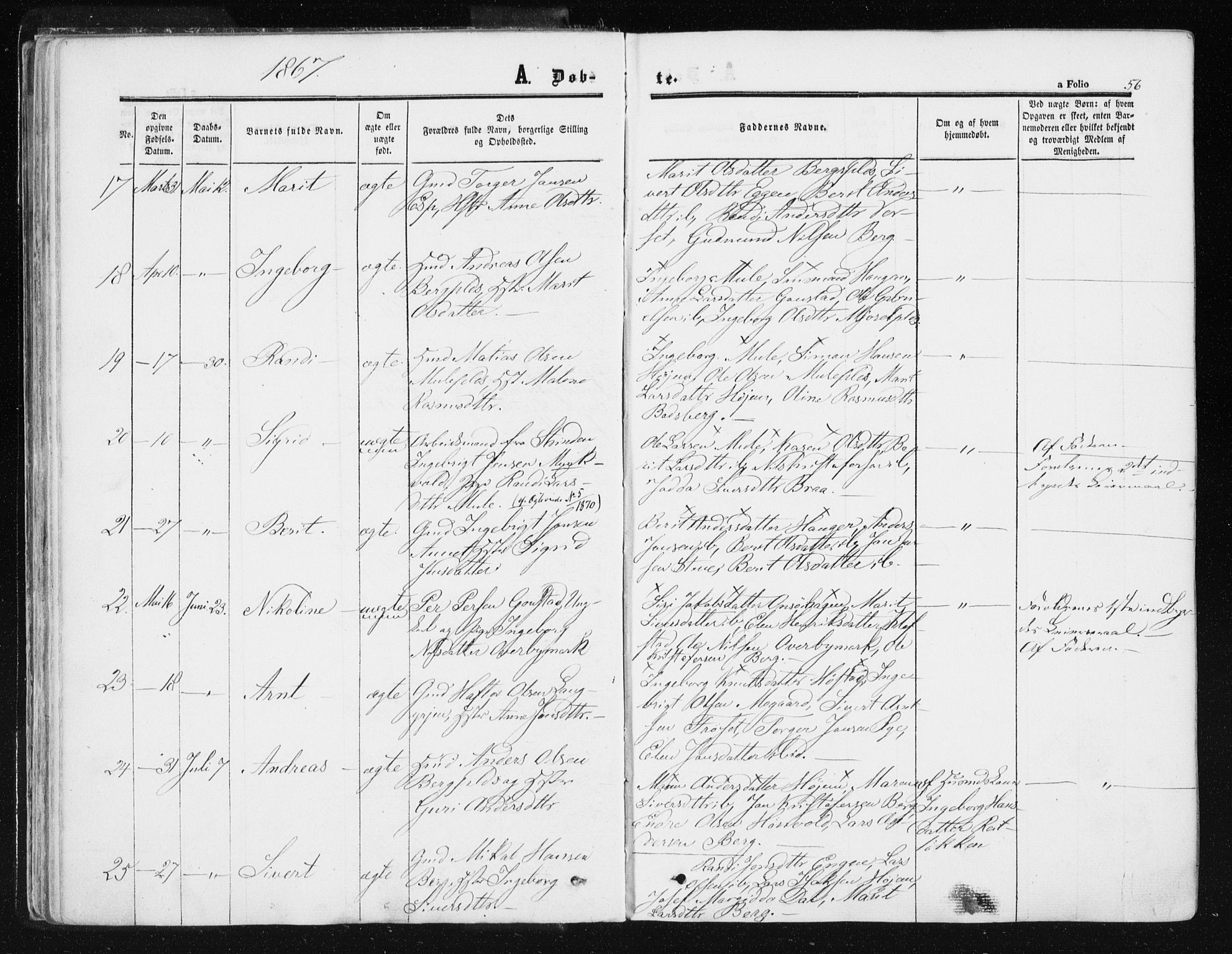 Ministerialprotokoller, klokkerbøker og fødselsregistre - Sør-Trøndelag, SAT/A-1456/612/L0377: Ministerialbok nr. 612A09, 1859-1877, s. 56