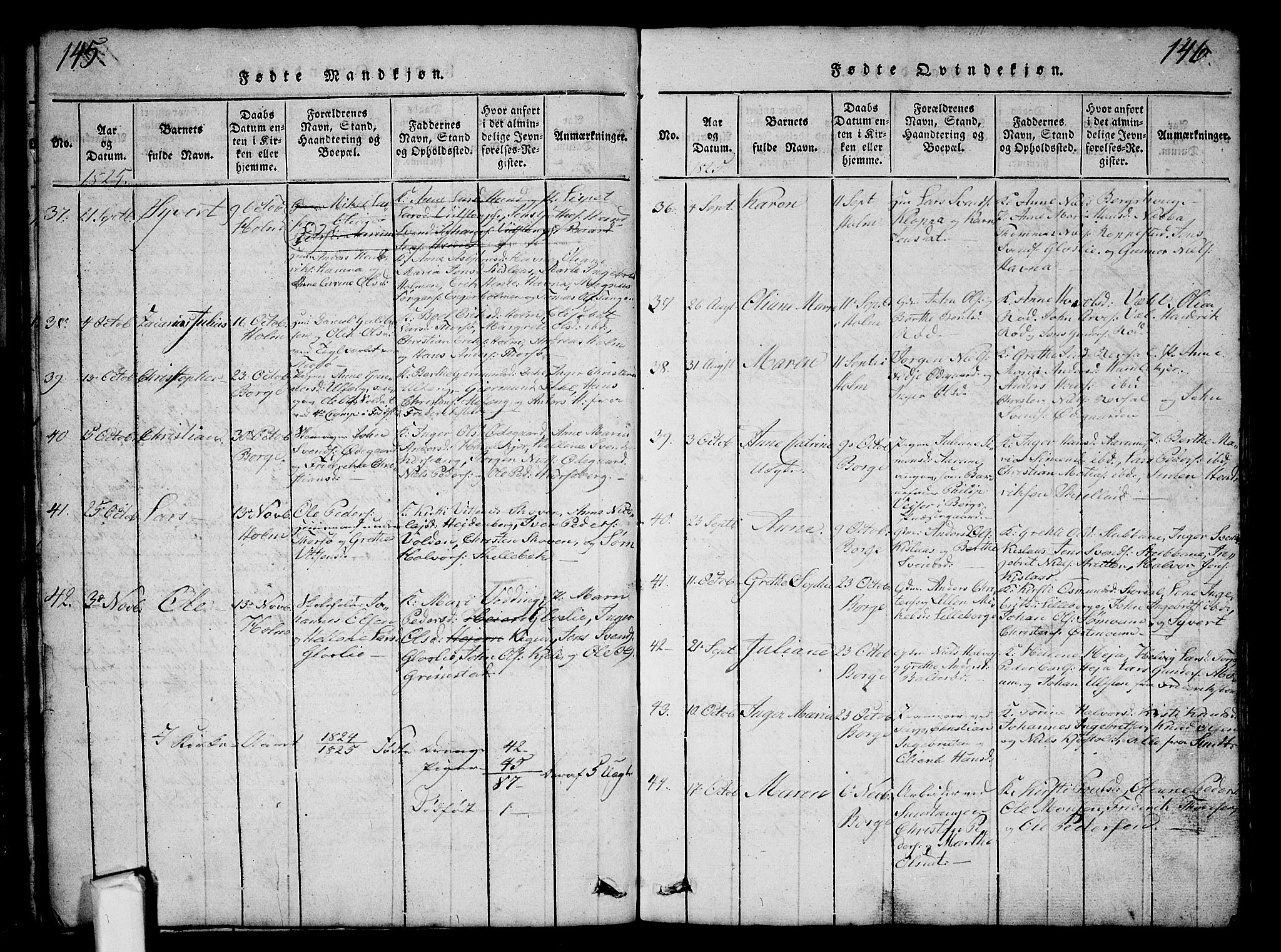 Borge prestekontor Kirkebøker, AV/SAO-A-10903/G/Ga/L0001: Klokkerbok nr.  I 1, 1815-1835, s. 145-146