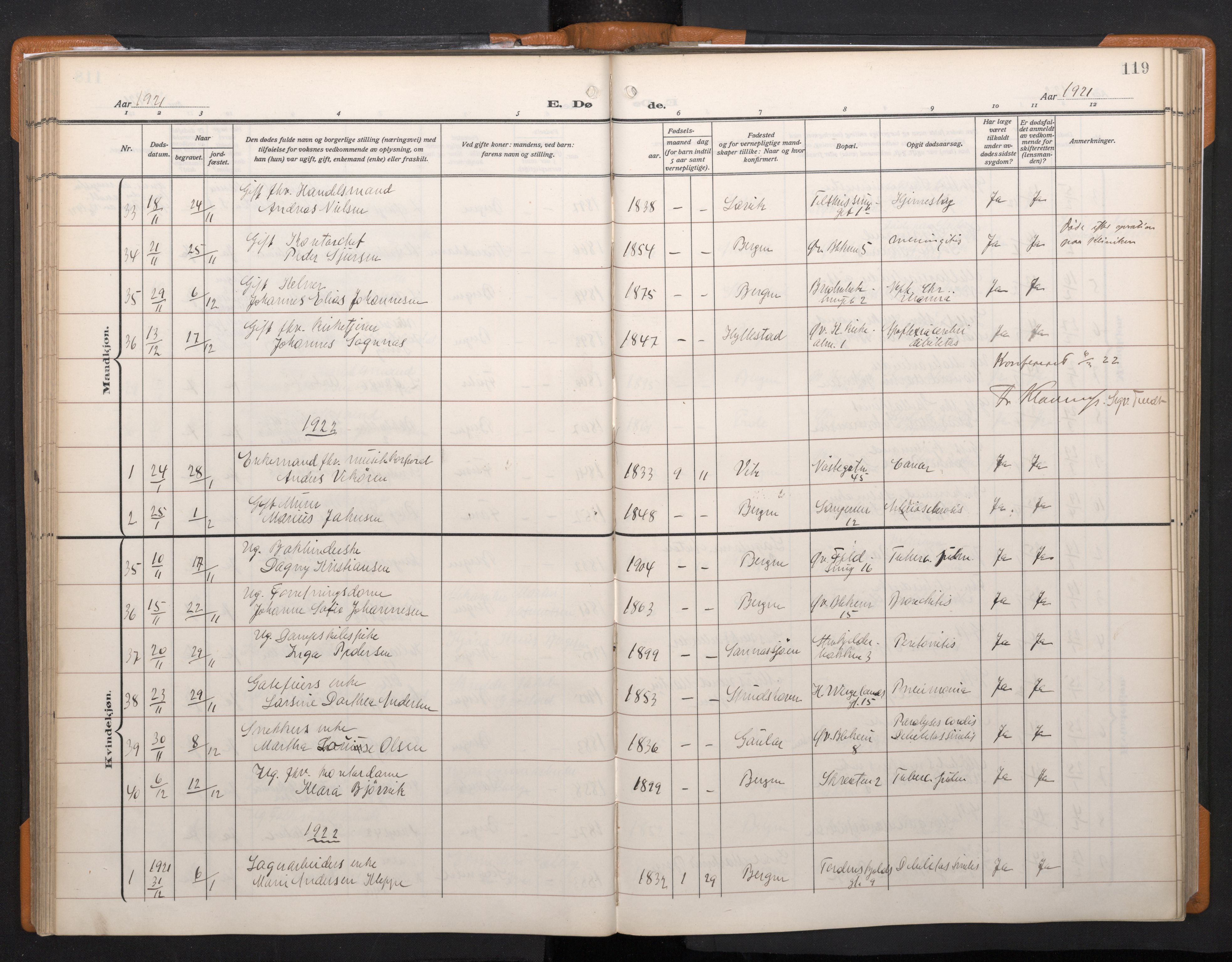 Korskirken sokneprestembete, AV/SAB-A-76101/H/Haa/L0048: Ministerialbok nr. E 6, 1910-1960, s. 118b-119a
