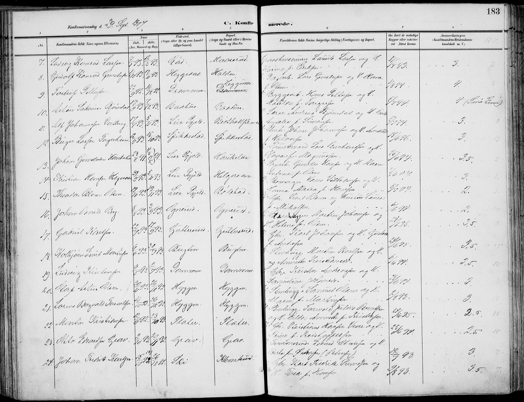 Røyken kirkebøker, AV/SAKO-A-241/F/Fa/L0009: Ministerialbok nr. 9, 1898-1911, s. 183