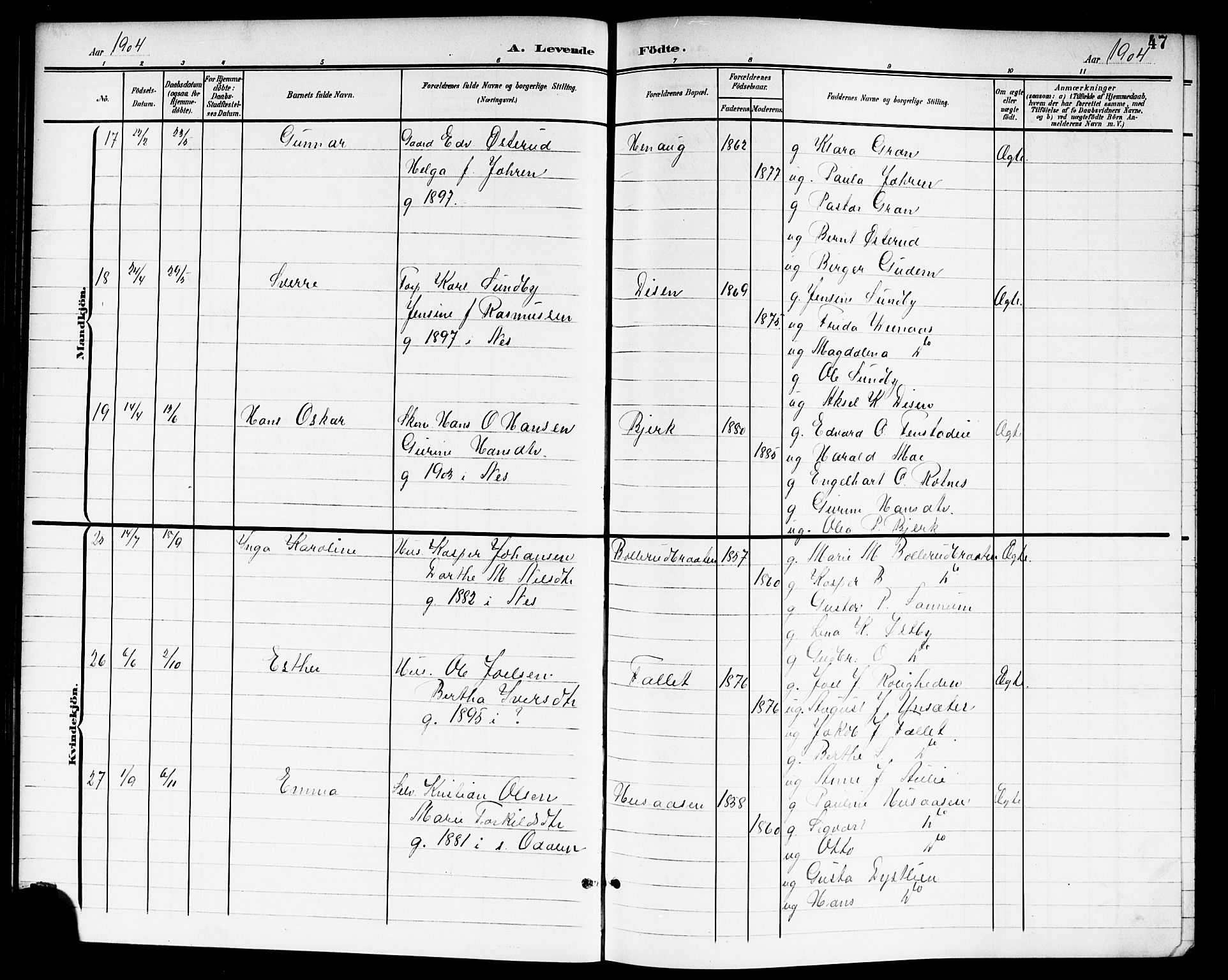 Nes prestekontor Kirkebøker, AV/SAO-A-10410/G/Ga/L0002: Klokkerbok nr. I 2, 1901-1912, s. 47
