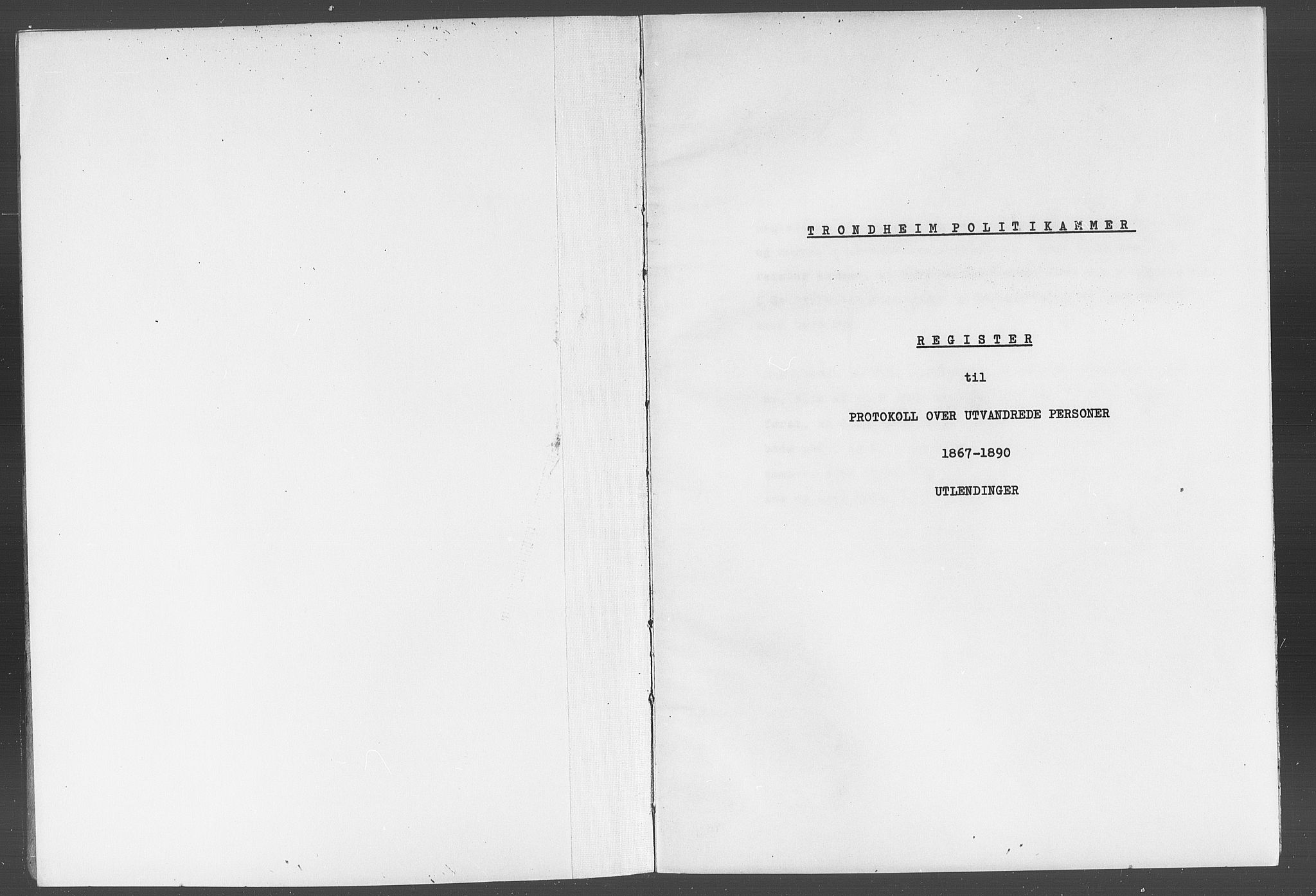 Trondheim politikammer, SAT/A-1887/1/32/L0019/0027: Registre til emigrantprotokollene / Register over utlendinger, 1867-1890