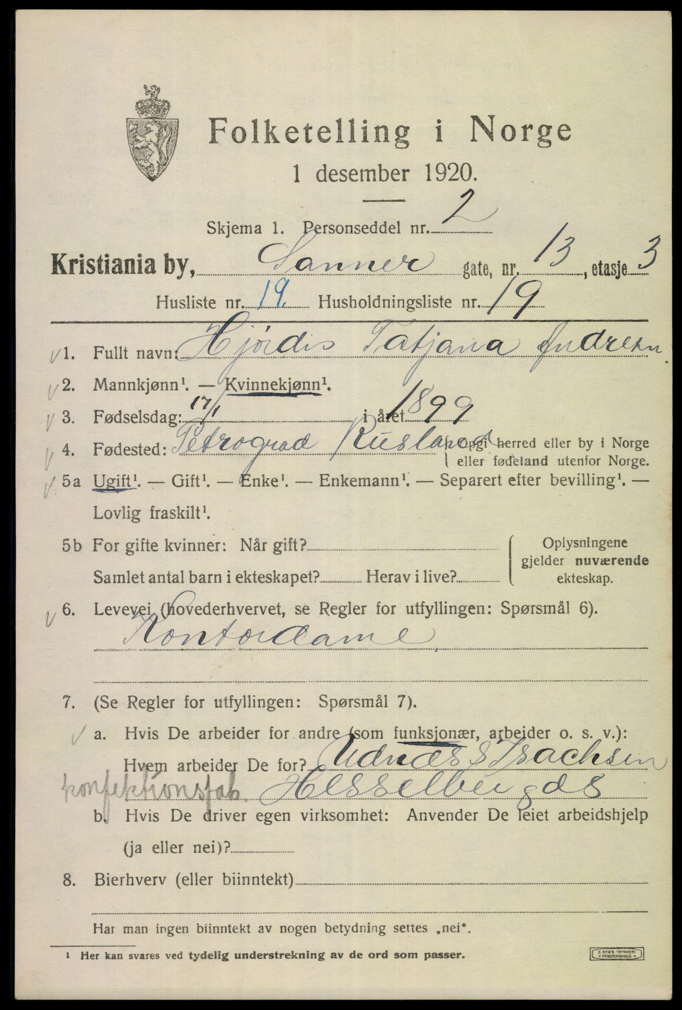 SAO, Folketelling 1920 for 0301 Kristiania kjøpstad, 1920, s. 461498