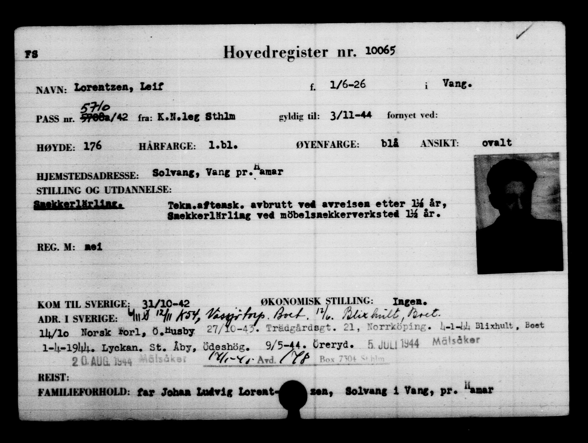 Utenriksstasjonene, Legasjonen i Stockholm, Flyktningkontoret, AV/RA-S-6753/V/Va/L0006: Kjesäterkartoteket, flyktninger med registreringsnr. 9400-12711, 1940-1945, s. 758