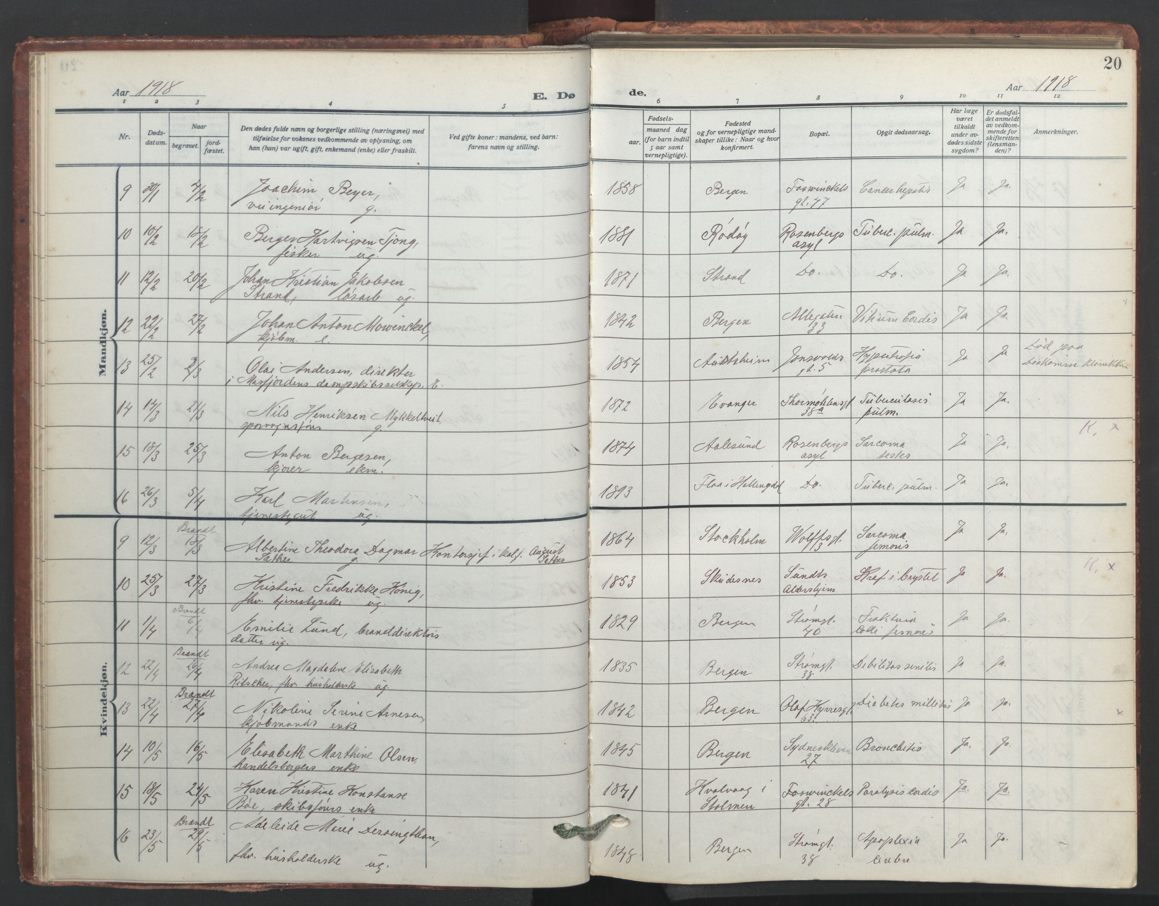 Johanneskirken sokneprestembete, AV/SAB-A-76001/H/Hab: Klokkerbok nr. D 2, 1916-1950, s. 19b-20a