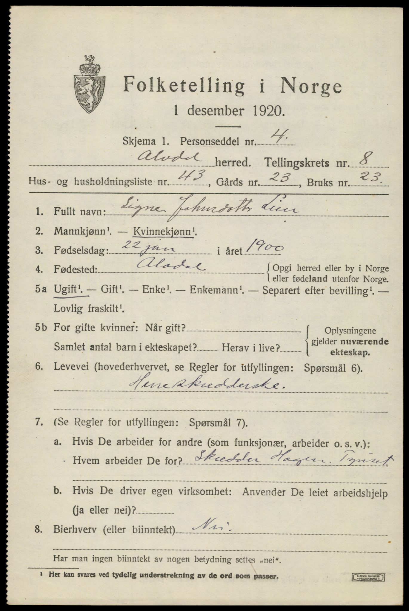 SAH, Folketelling 1920 for 0438 Alvdal herred, 1920, s. 4894