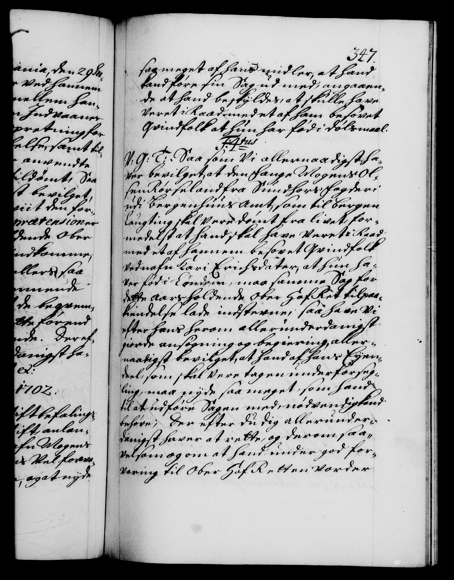 Danske Kanselli 1572-1799, AV/RA-EA-3023/F/Fc/Fca/Fcab/L0016: Norske tegnelser, 1699-1703, s. 347a