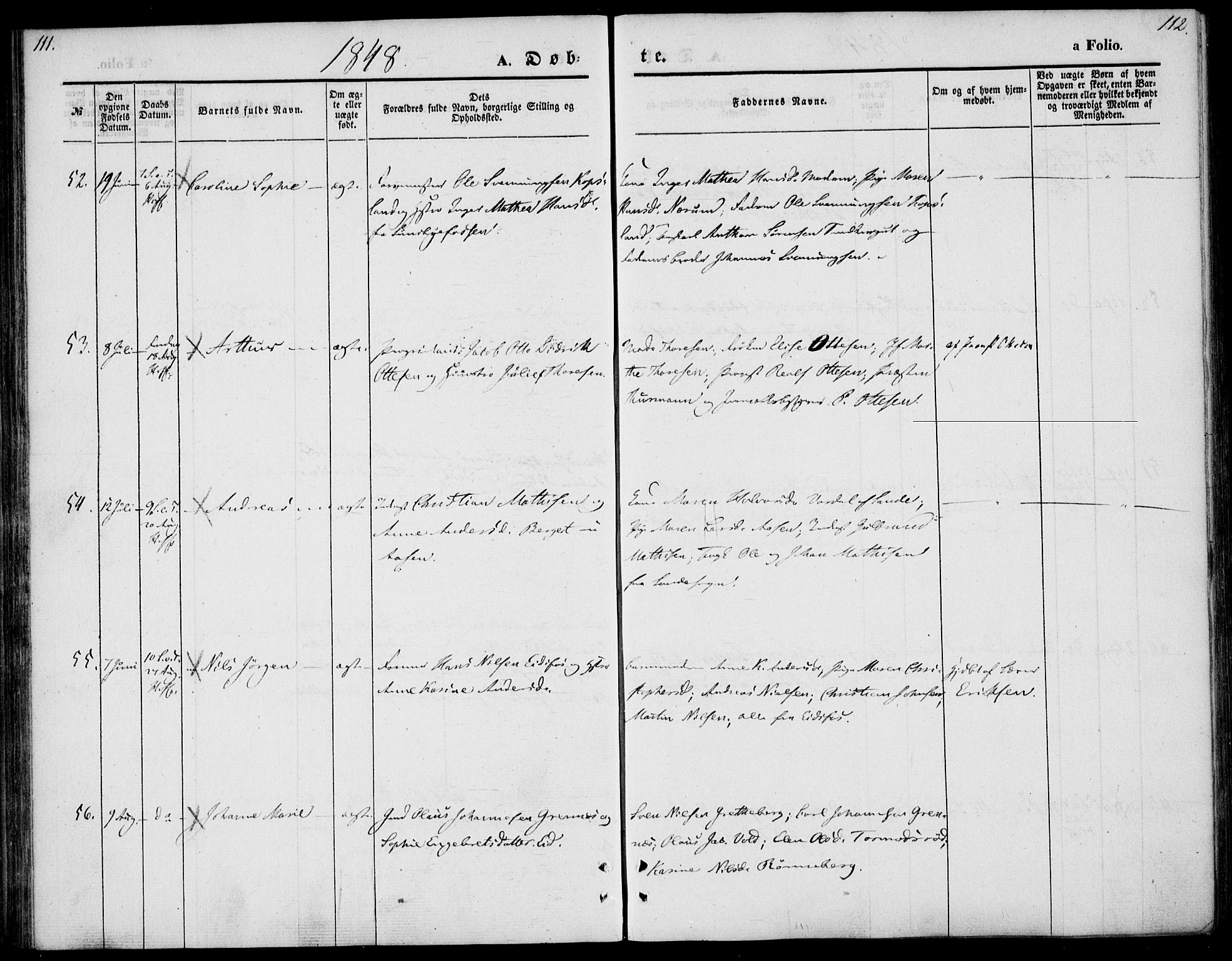Hof kirkebøker, AV/SAKO-A-64/F/Fa/L0005: Ministerialbok nr. I 5, 1844-1851, s. 111-112