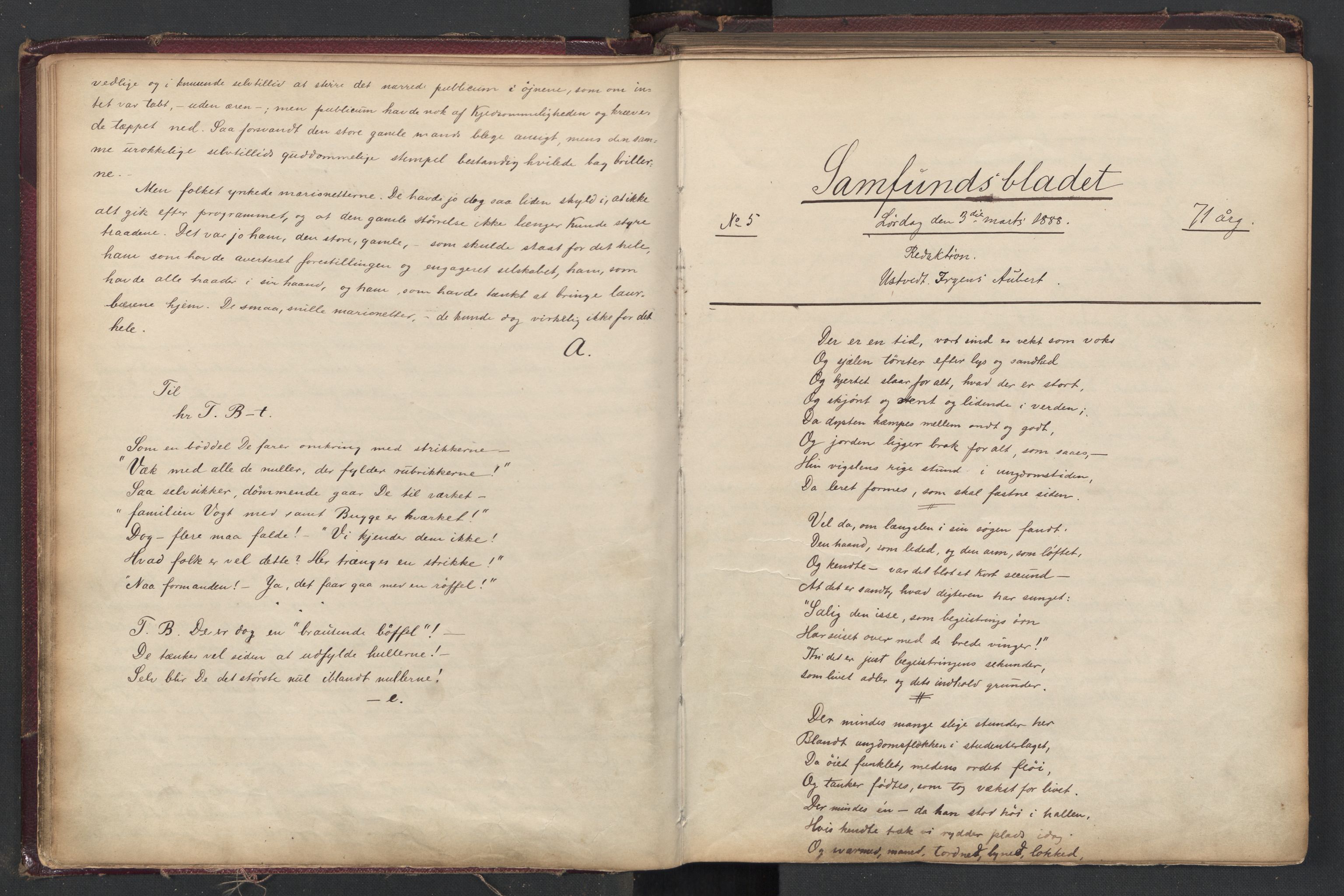 Det Norske Studentersamfund, AV/RA-PA-1322/X/Xa/L0013/0001: -- / Samfundsbladet, 1888-1892, s. 13