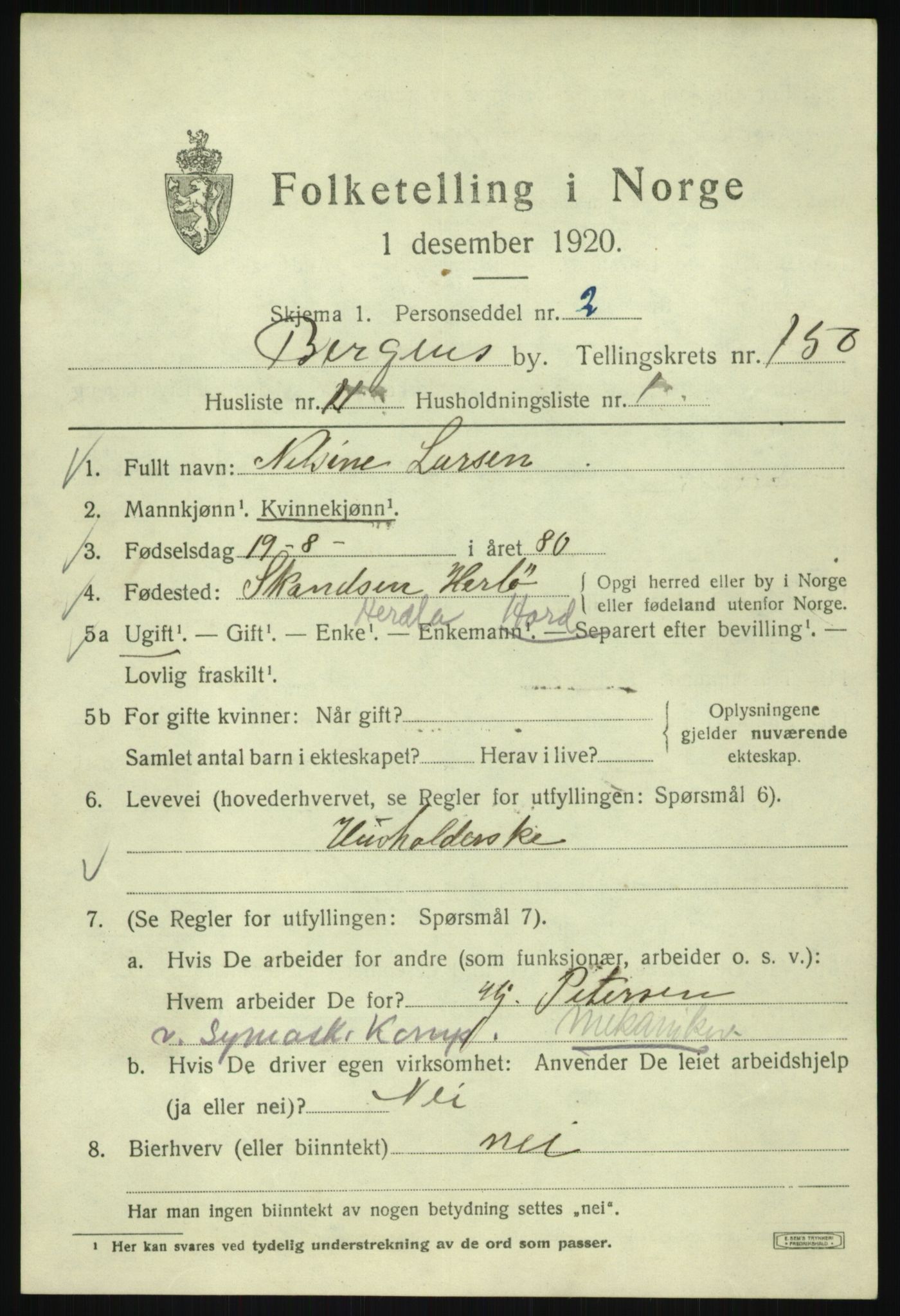 SAB, Folketelling 1920 for 1301 Bergen kjøpstad, 1920, s. 246253
