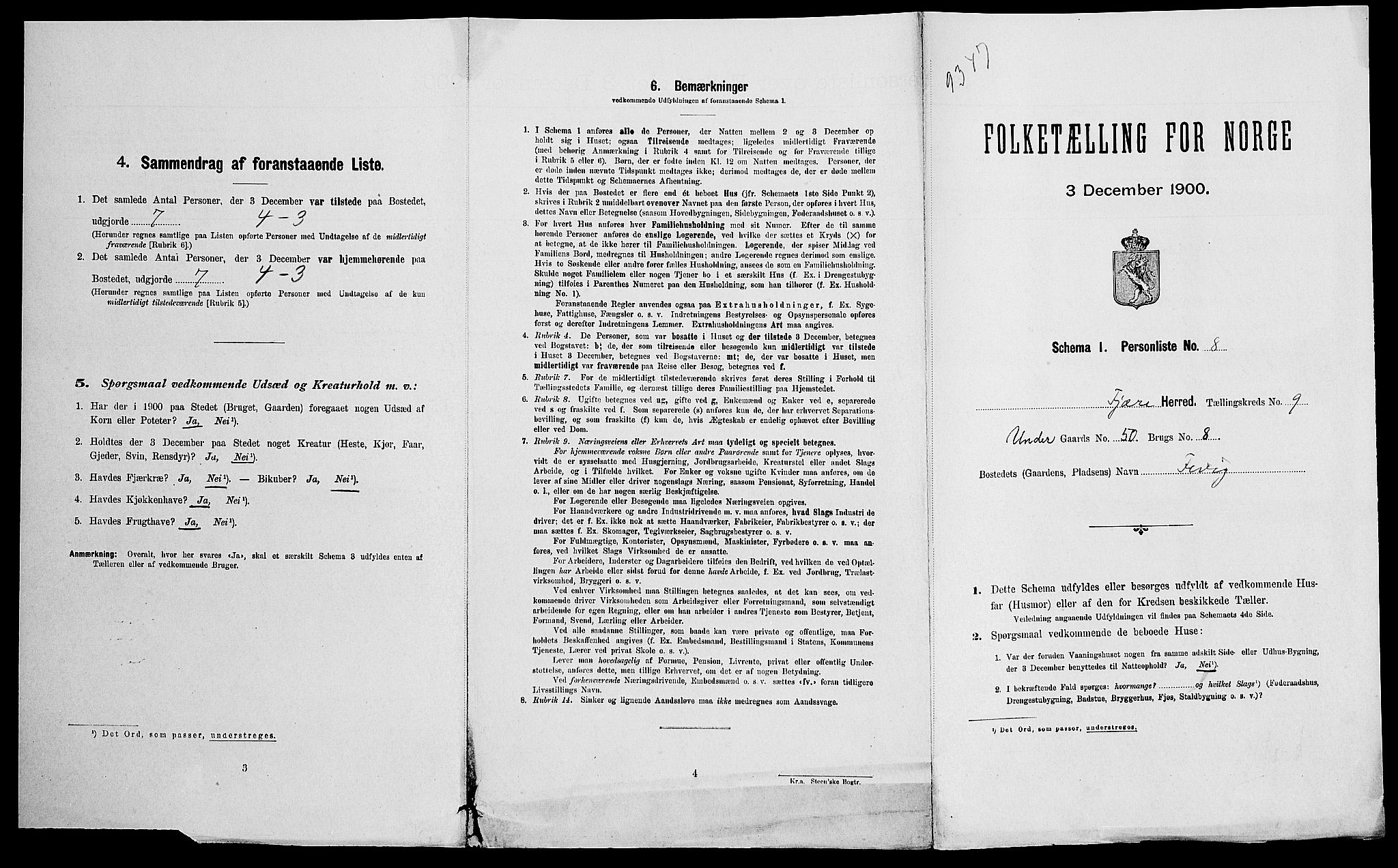 SAK, Folketelling 1900 for 0923 Fjære herred, 1900, s. 1819