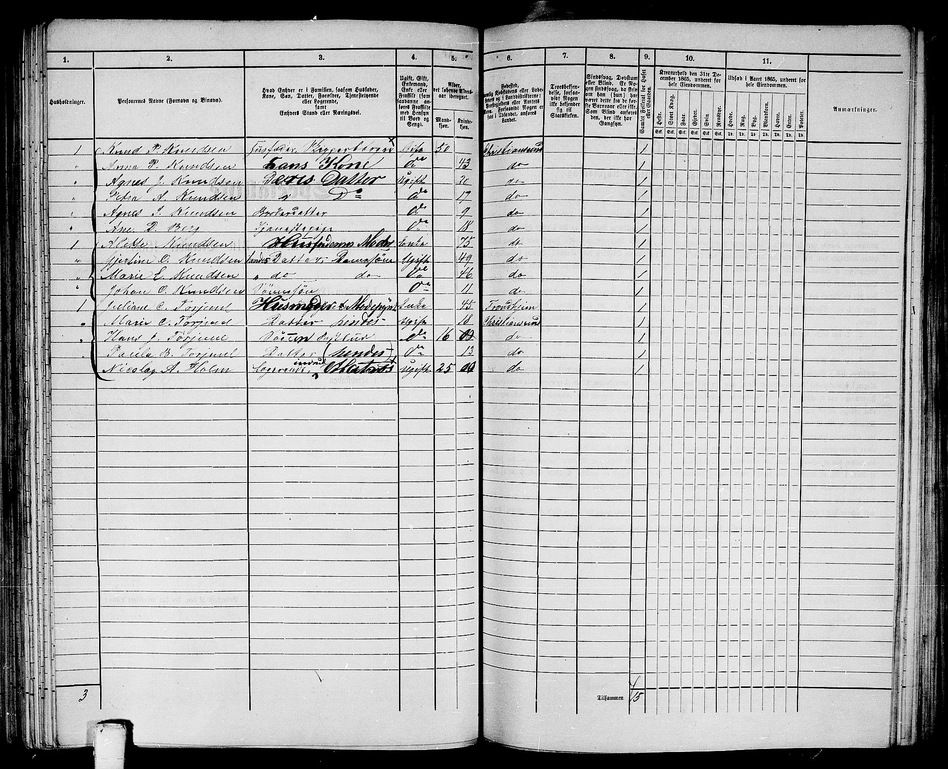 RA, Folketelling 1865 for 1503B Kristiansund prestegjeld, Kristiansund kjøpstad, 1865, s. 291