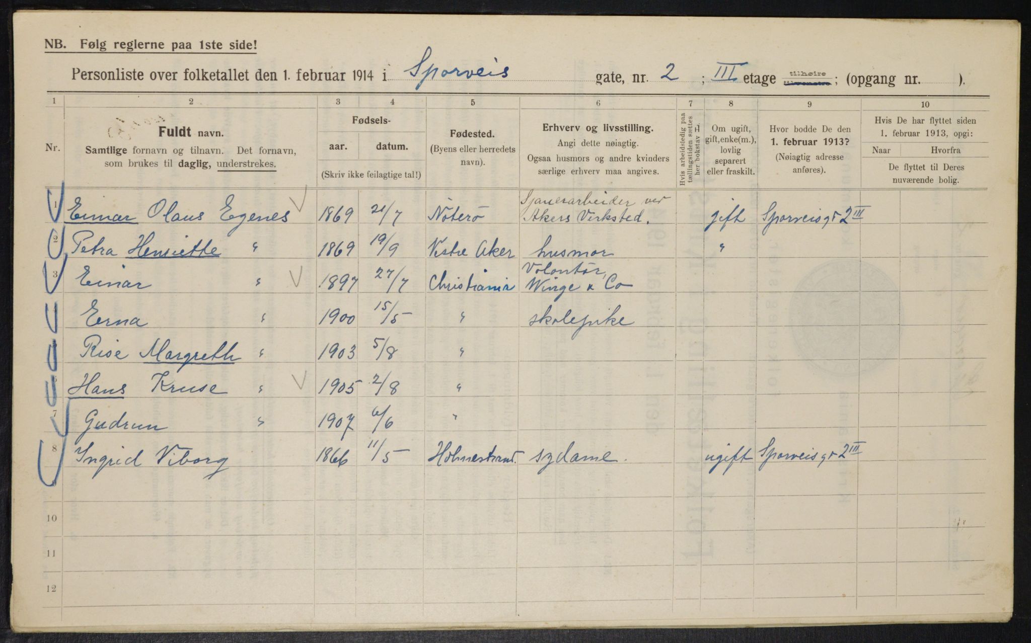 OBA, Kommunal folketelling 1.2.1914 for Kristiania, 1914, s. 100321