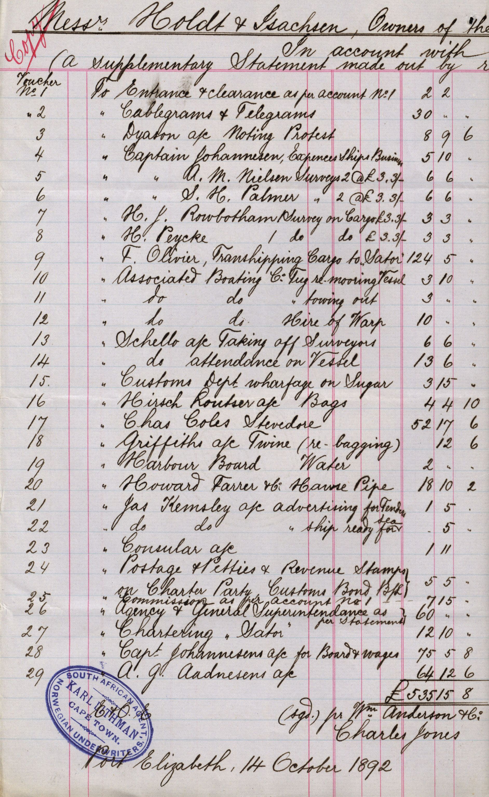 Pa 63 - Østlandske skibsassuranceforening, VEMU/A-1079/G/Ga/L0028/0002: Havaridokumenter / Marie, Favorit, Tabor, Sylphiden, Berthel, America, 1892, s. 9