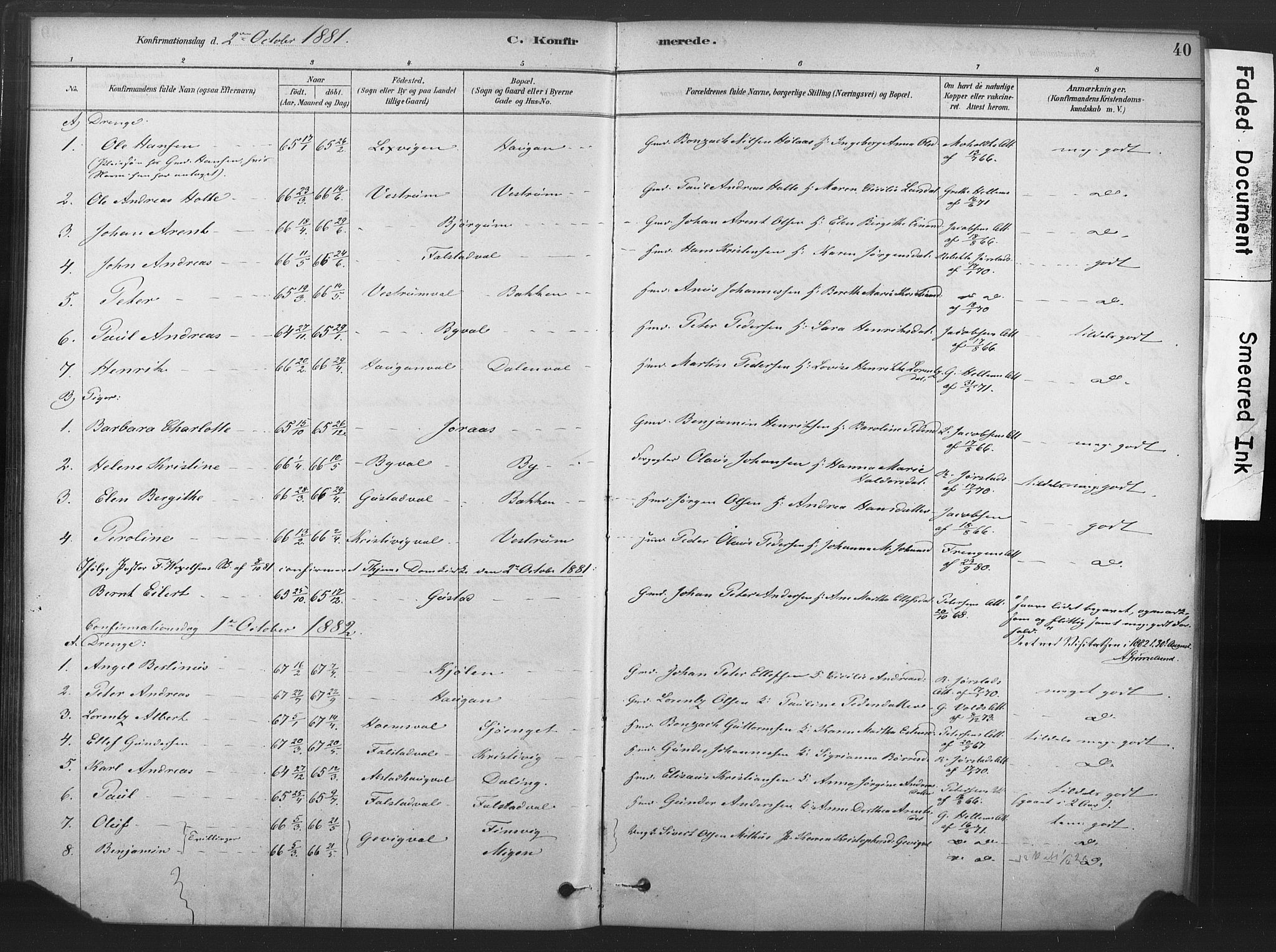 Ministerialprotokoller, klokkerbøker og fødselsregistre - Nord-Trøndelag, AV/SAT-A-1458/719/L0178: Ministerialbok nr. 719A01, 1878-1900, s. 40